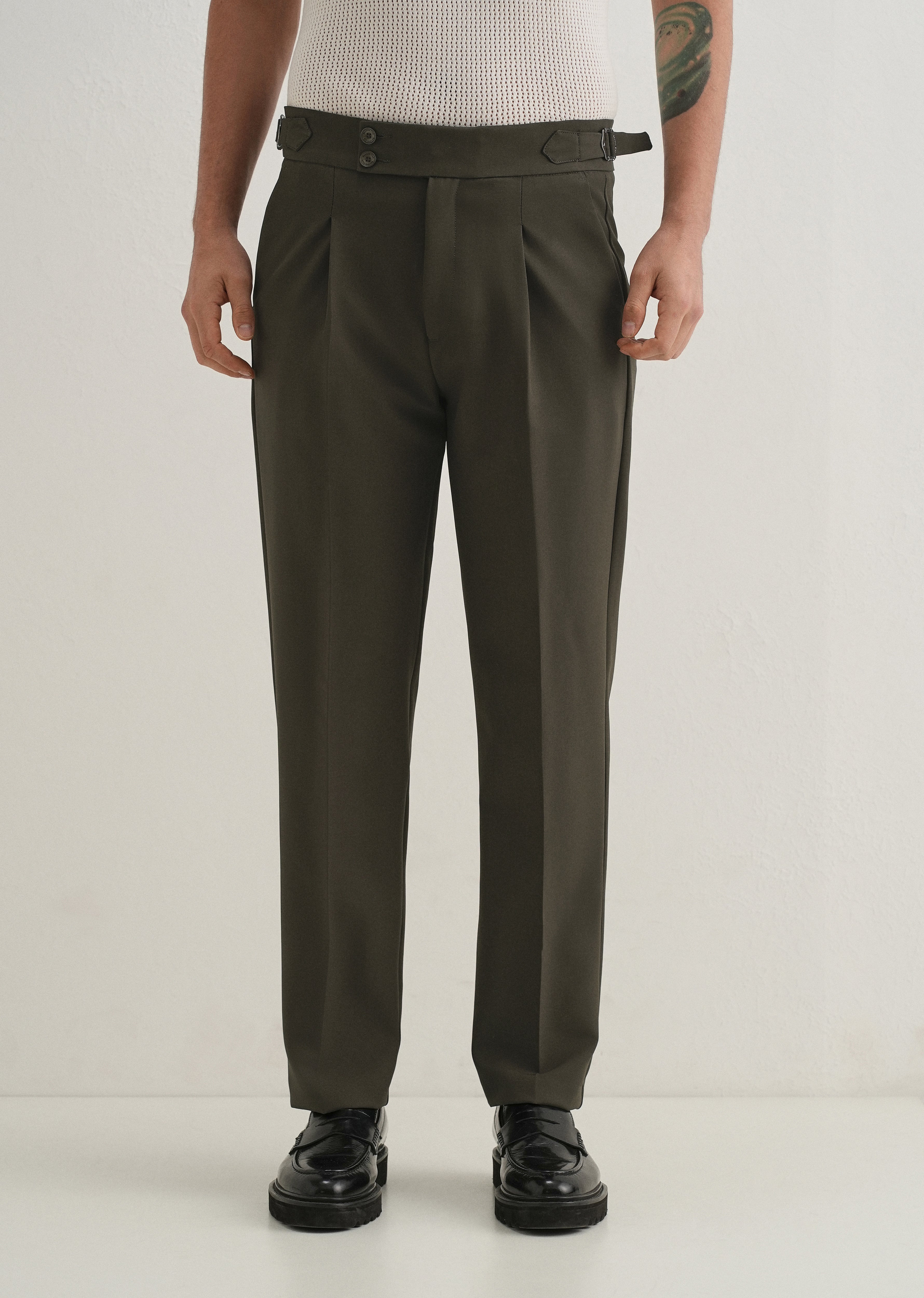 Deep Olive Pleated Gurkha Pant