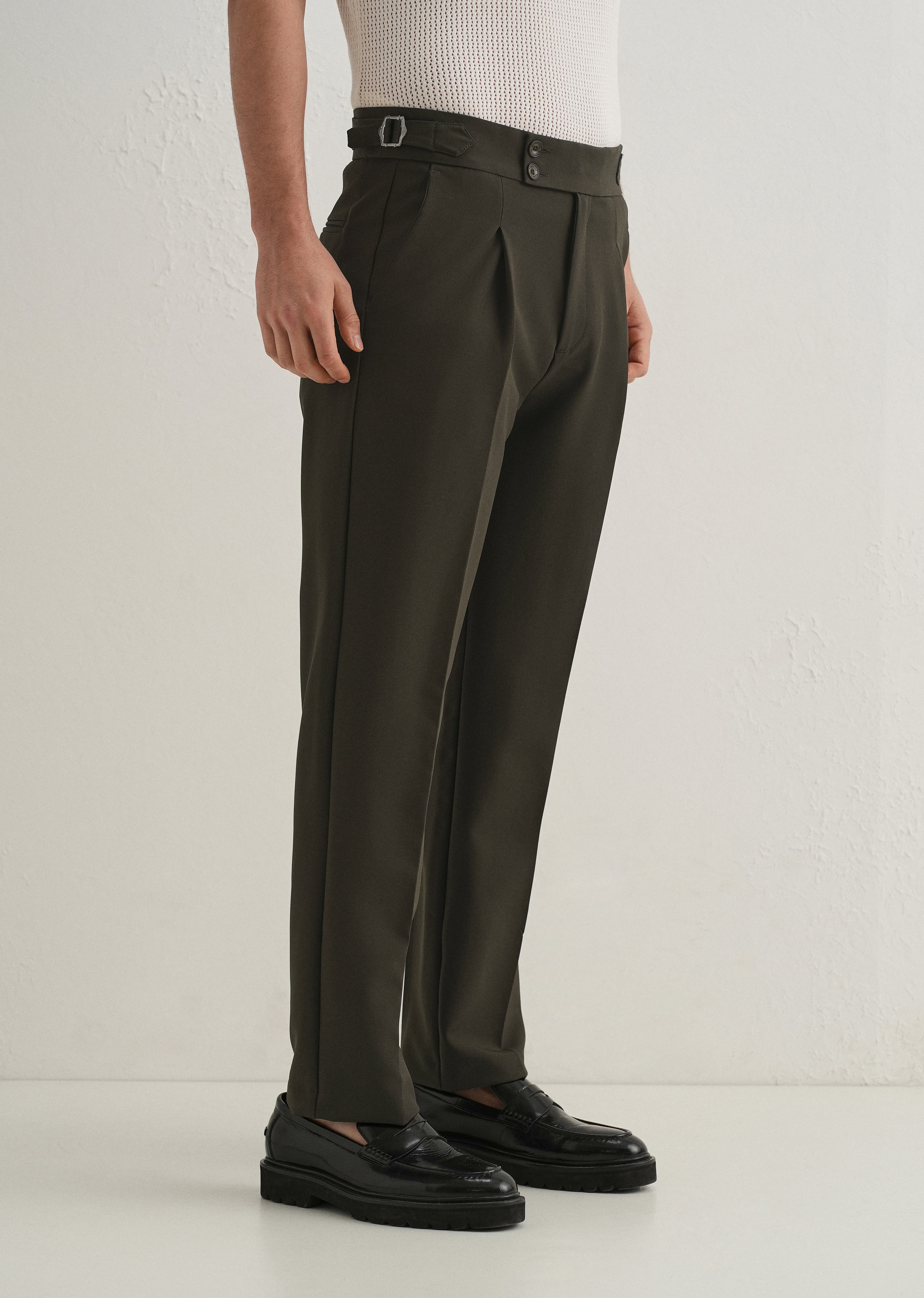 Deep Olive Pleated Gurkha Pant