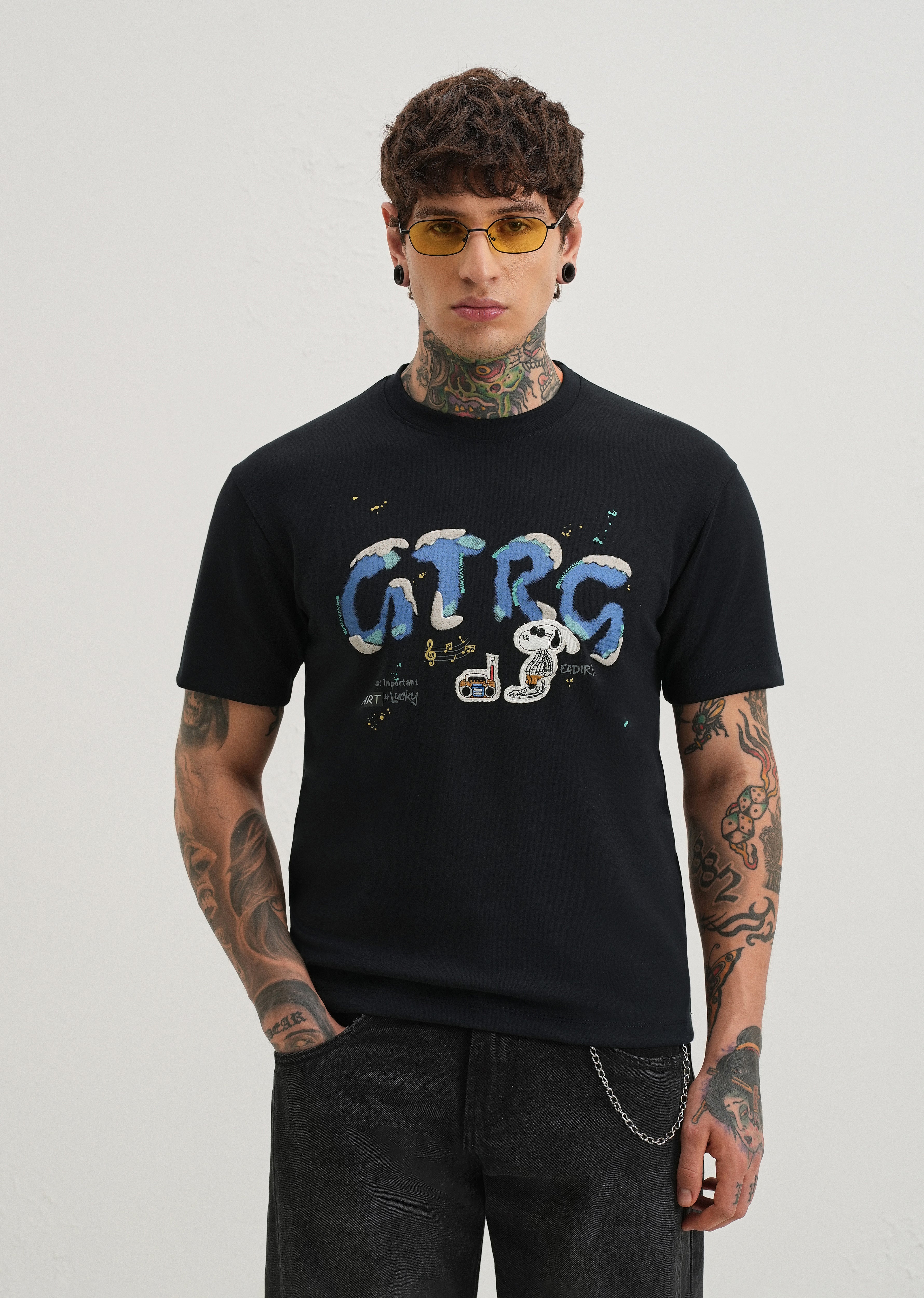 Deep Dark Blue Graphic Printed T-shirt