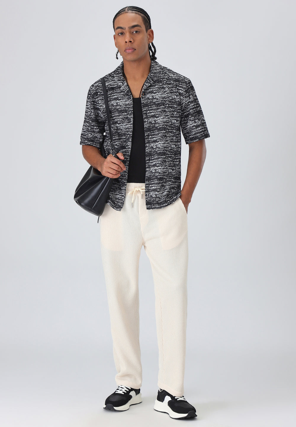 Deep black Knitted Half Sleeves Shirt