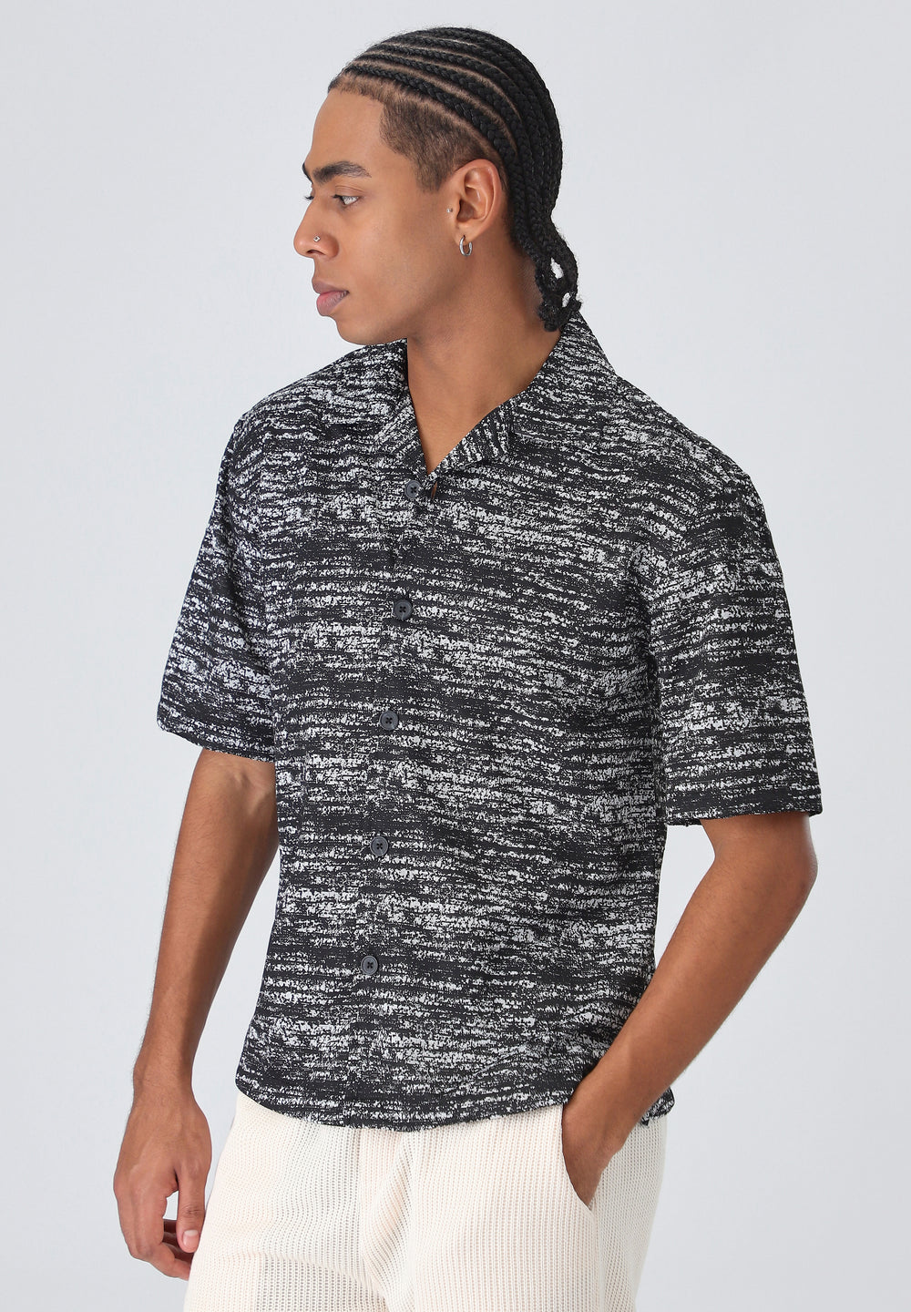 Deep black Knitted Half Sleeves Shirt