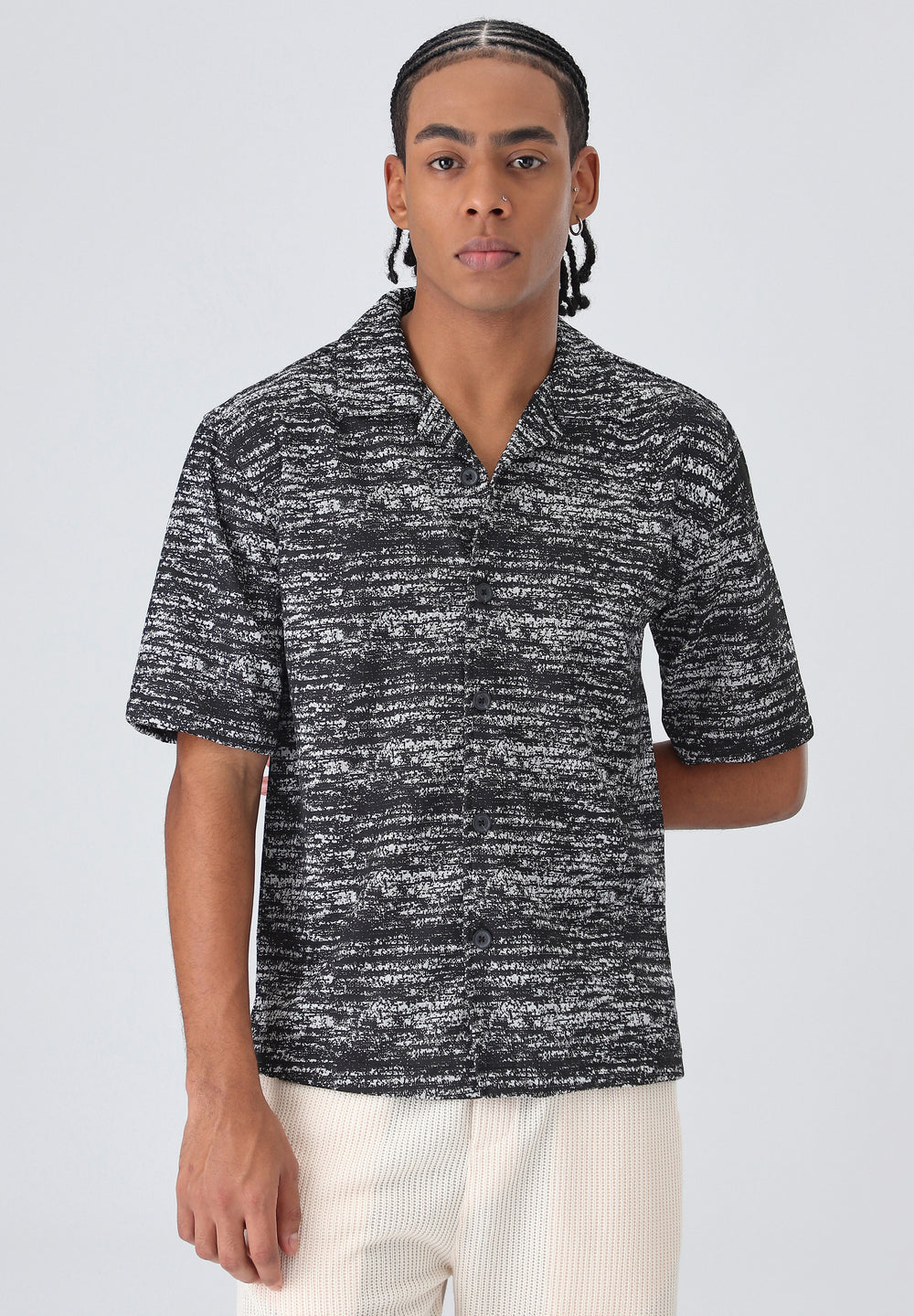 Deep black Knitted Half Sleeves Shirt