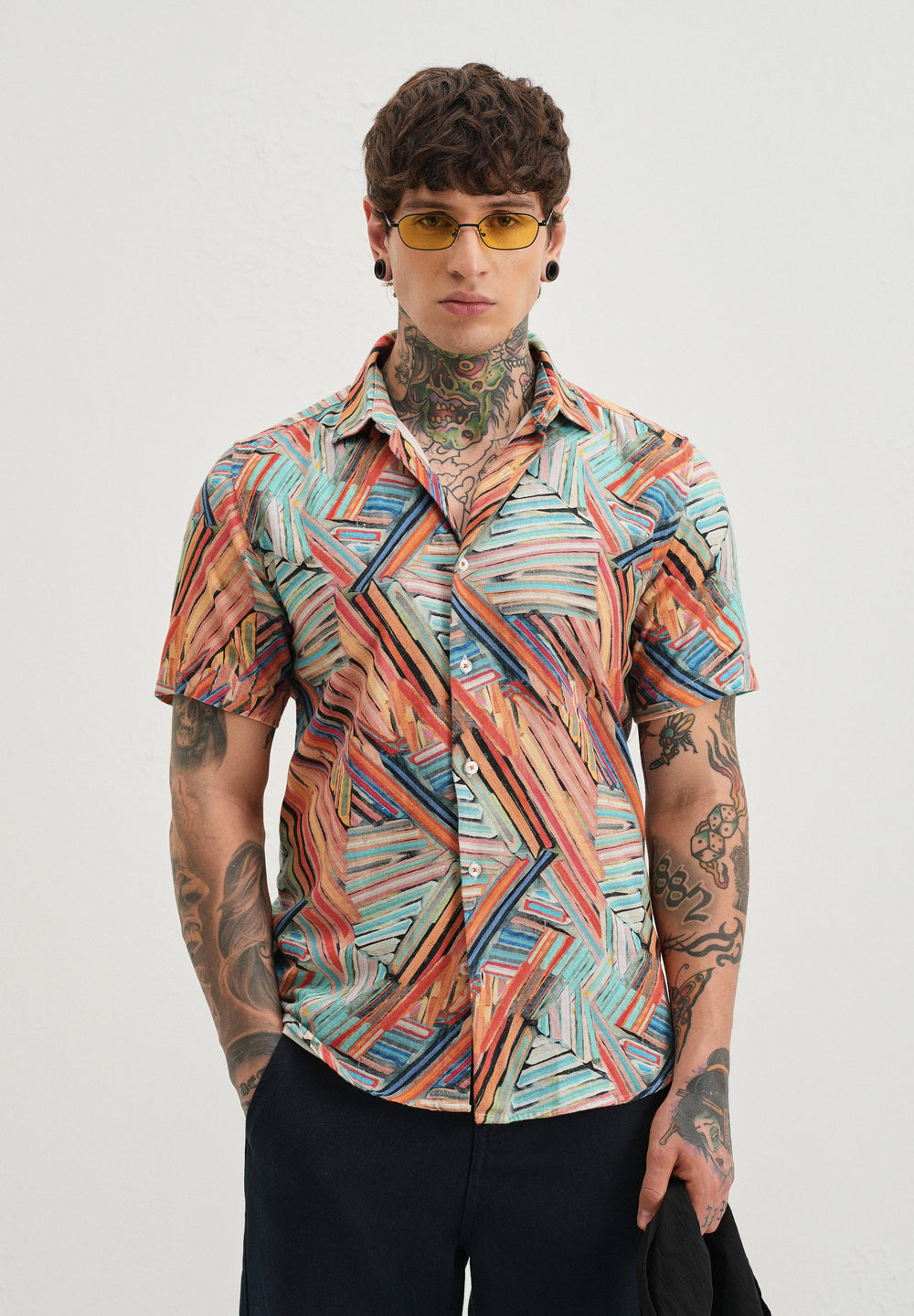 Delineated Orange Half Sleeve shirt