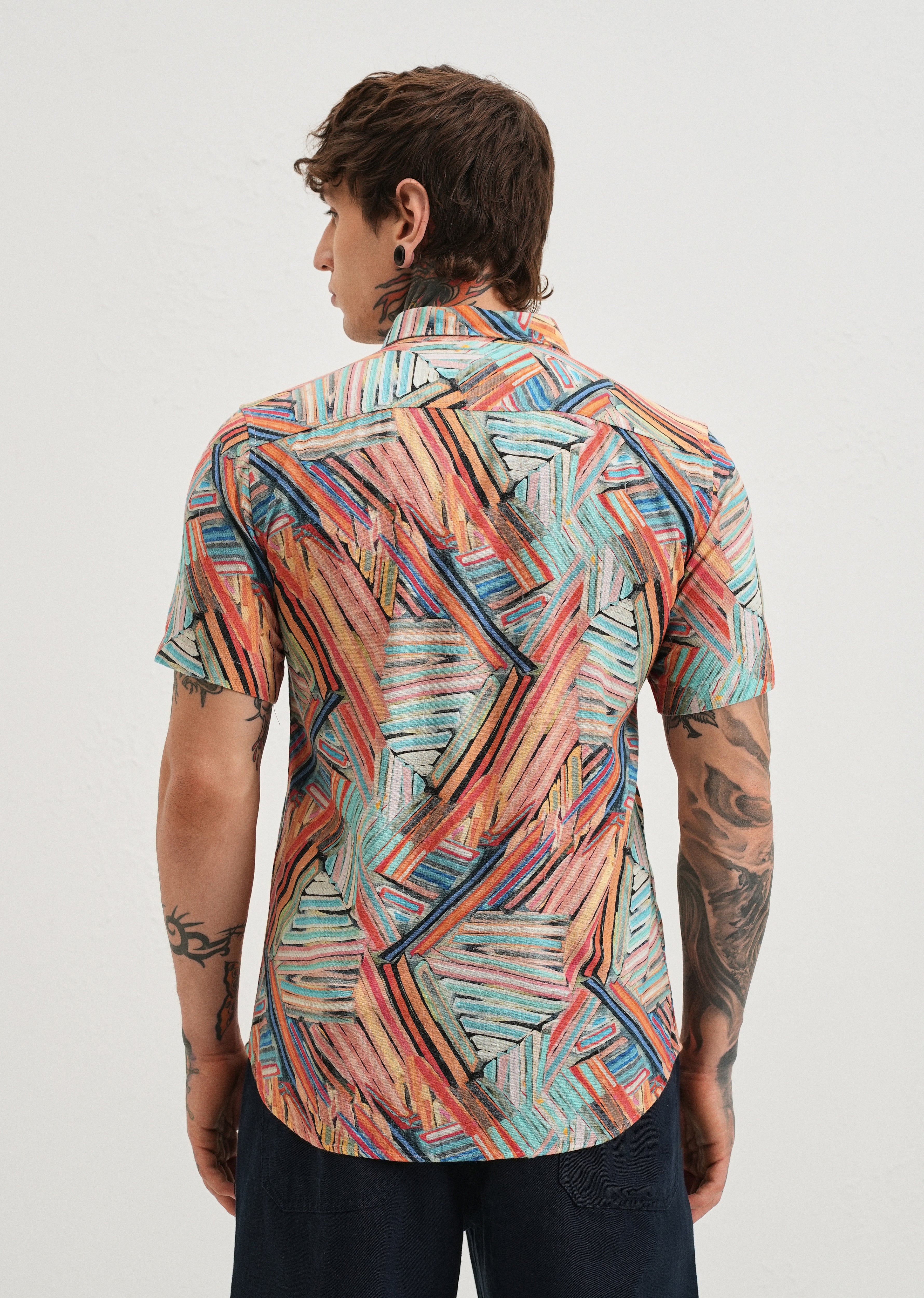 Delineated Orange Half Sleeve shirt