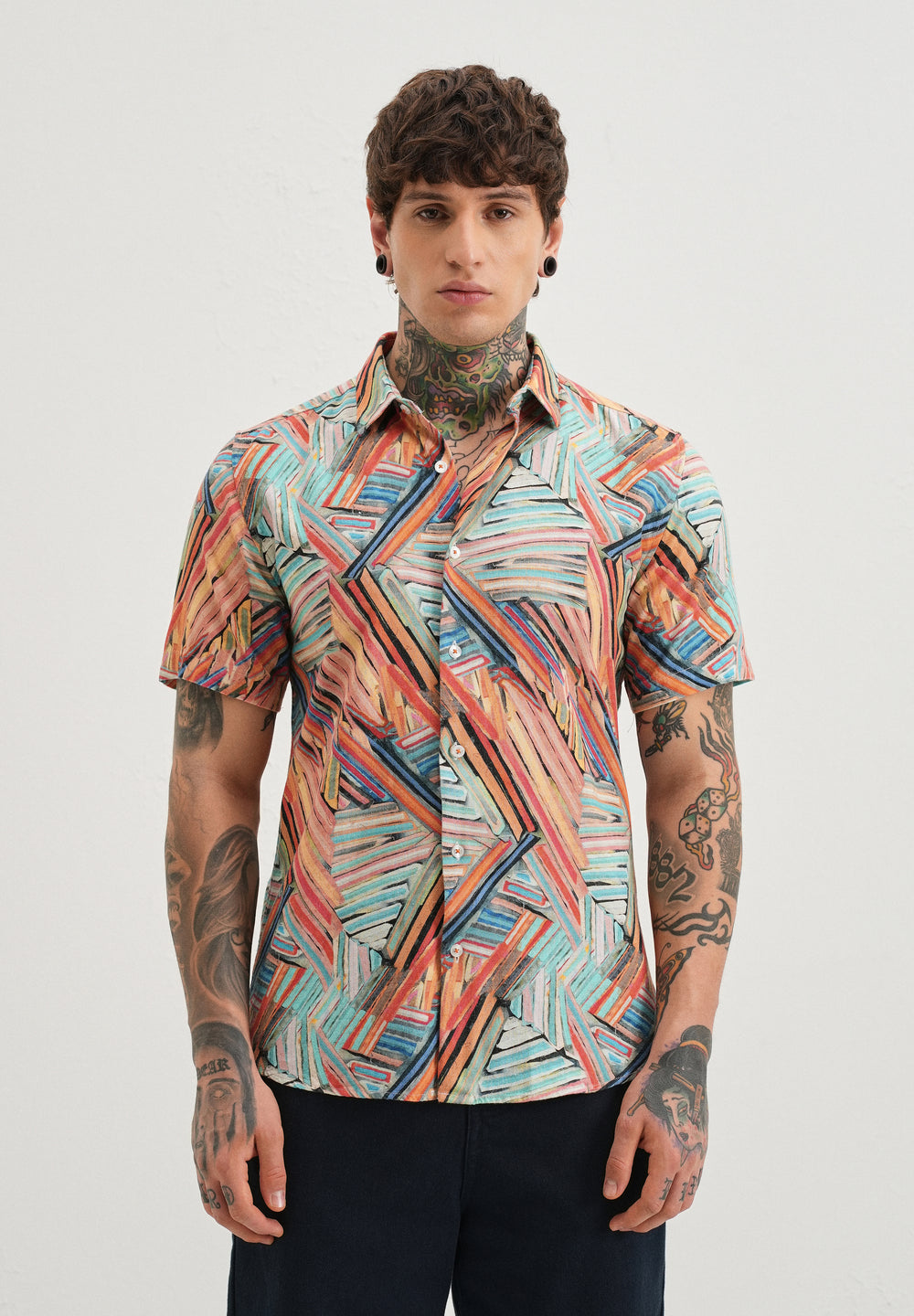 Delineated Orange Half Sleeve shirt