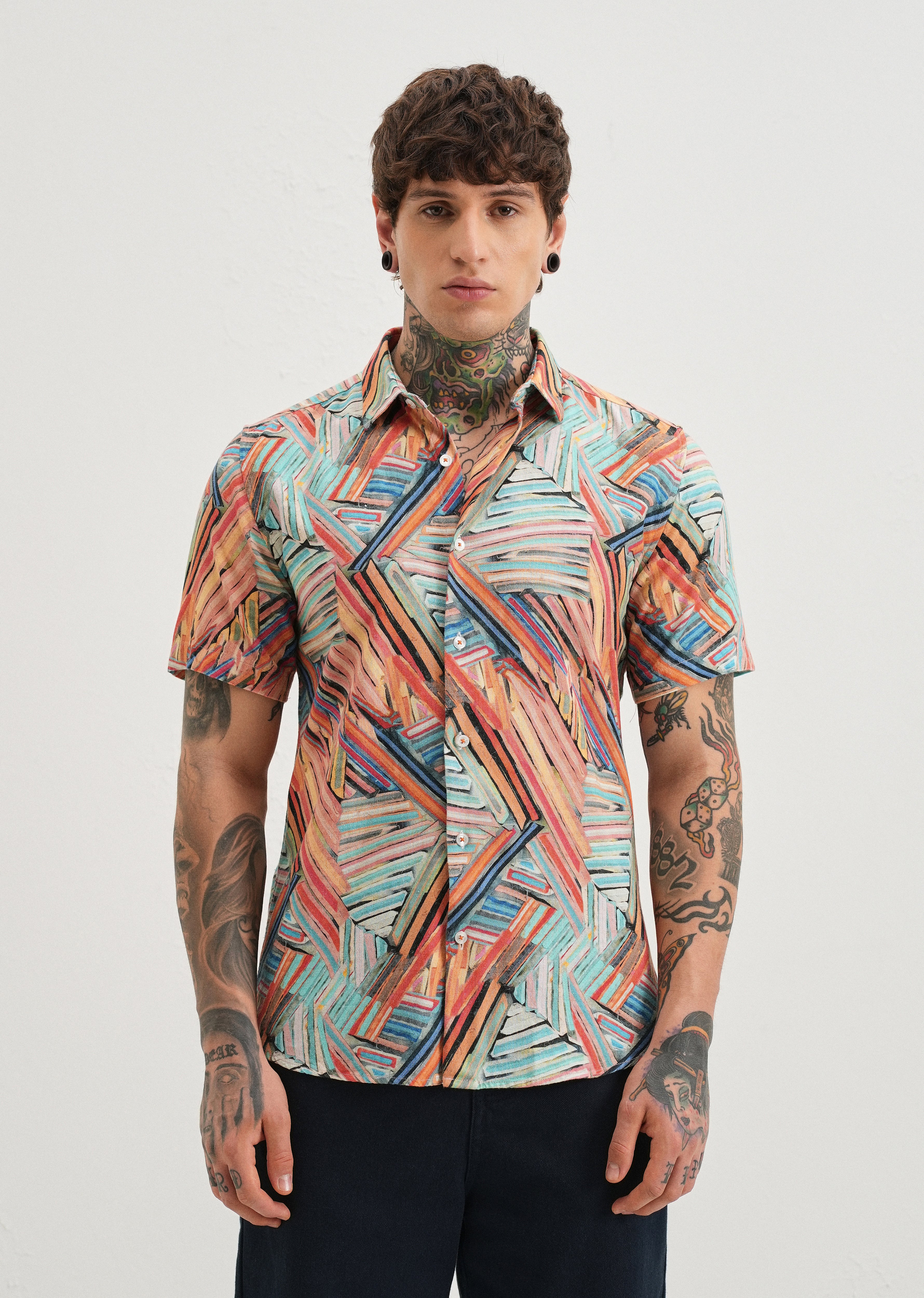 Delineated Orange Half Sleeve shirt
