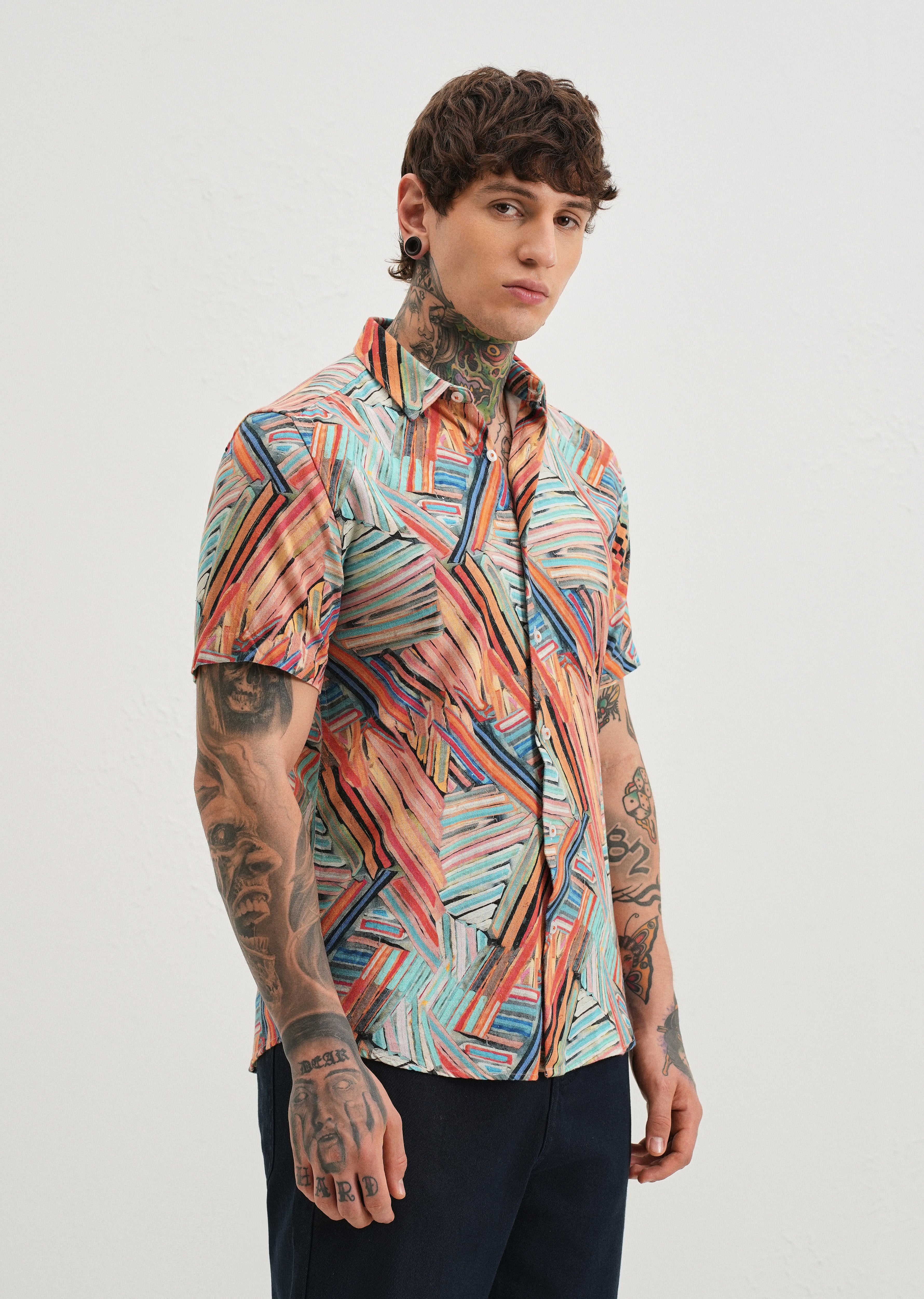 Delineated Orange Half Sleeve shirt