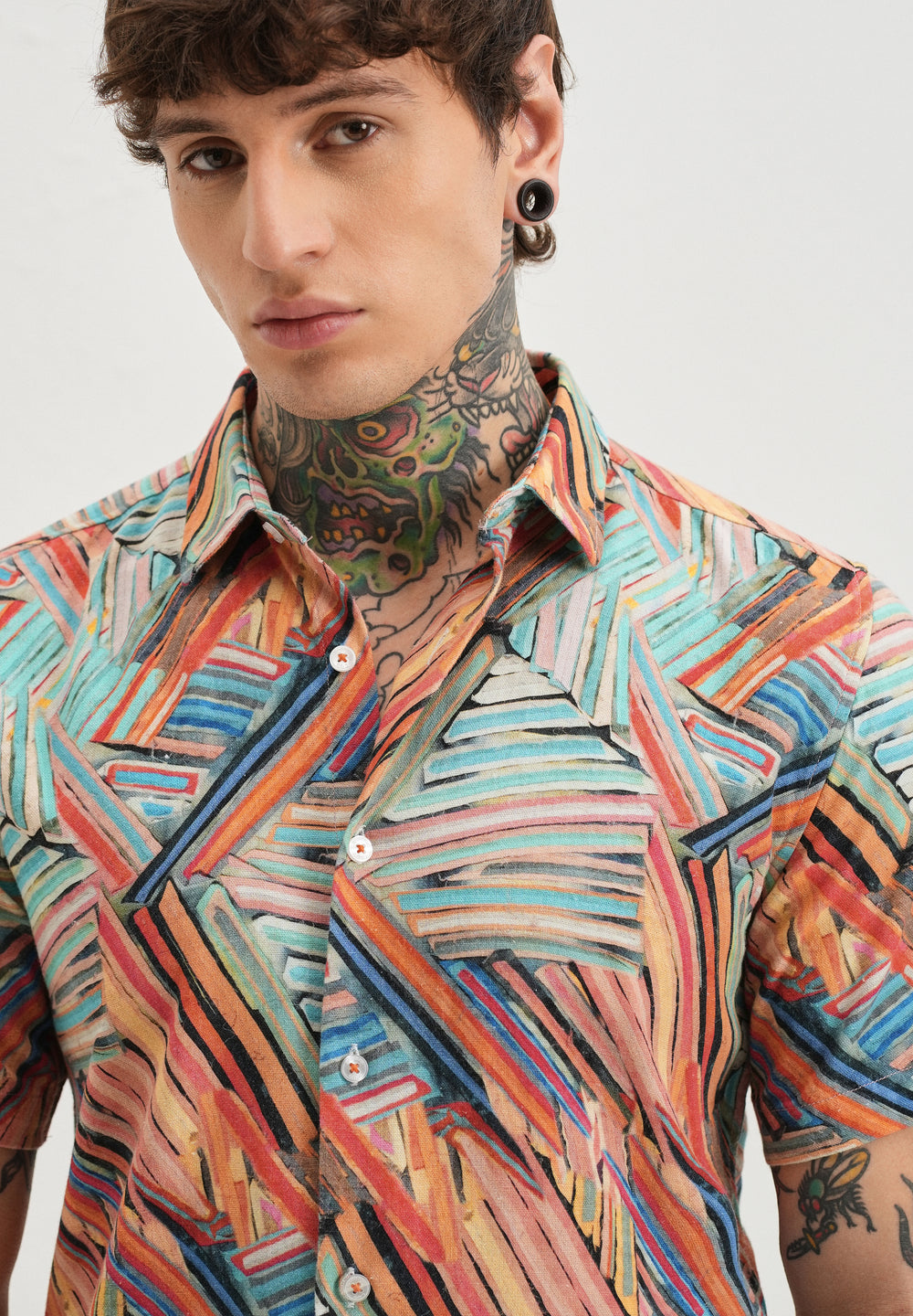 Delineated Orange Half Sleeve shirt