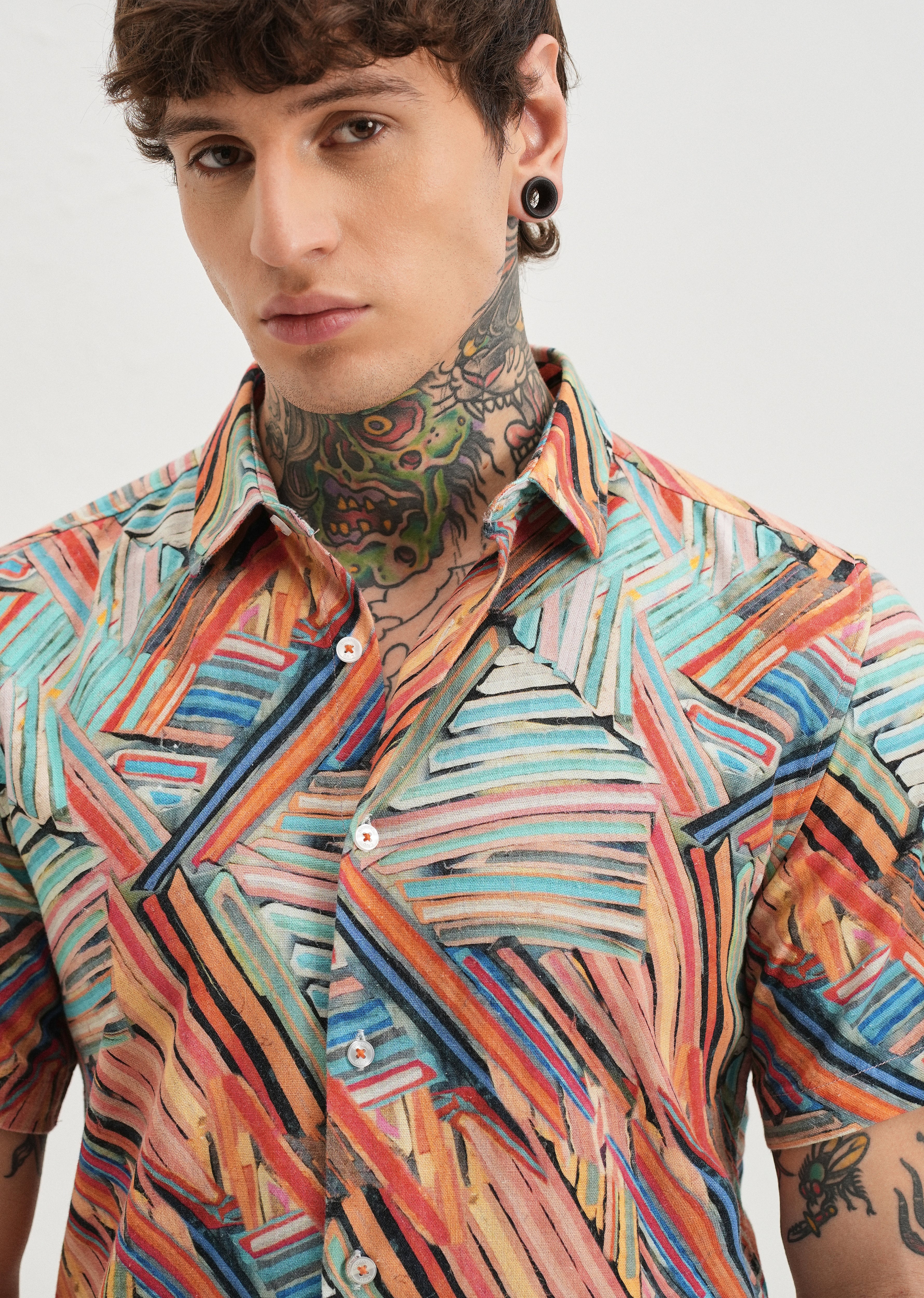 Delineated Orange Half Sleeve shirt