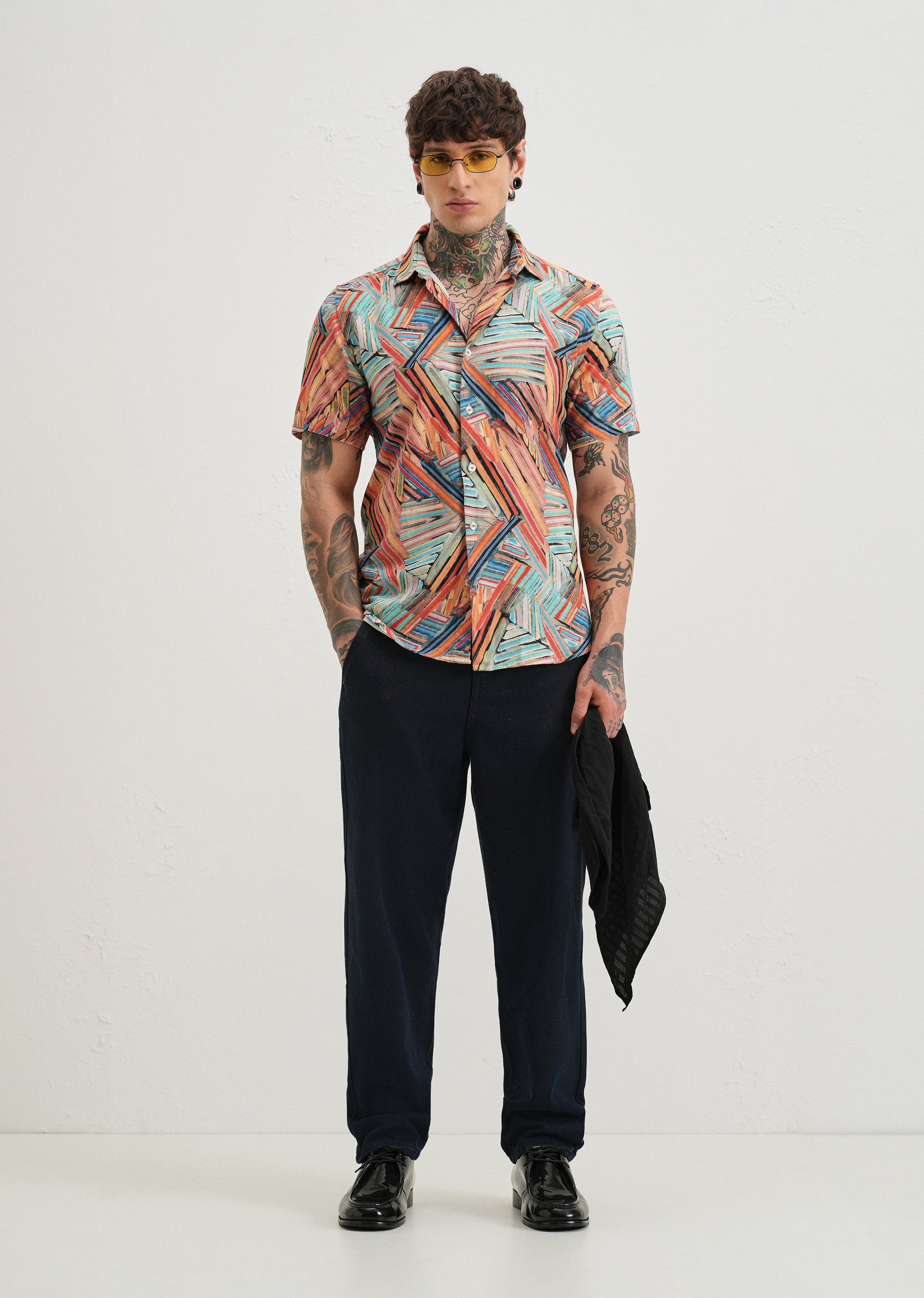 Delineated Orange Half Sleeve shirt