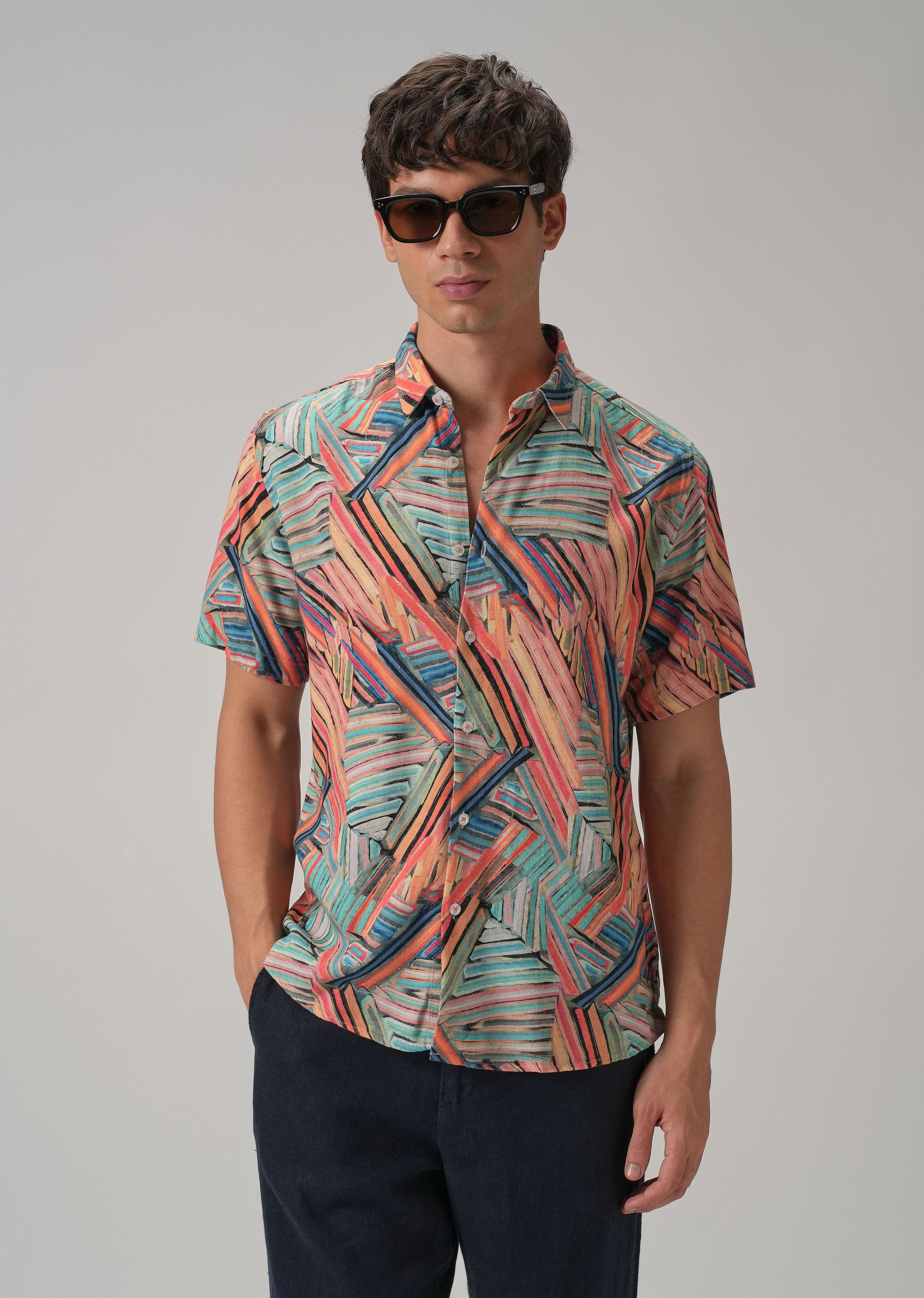 Delineated Orange Half Sleeve shirt