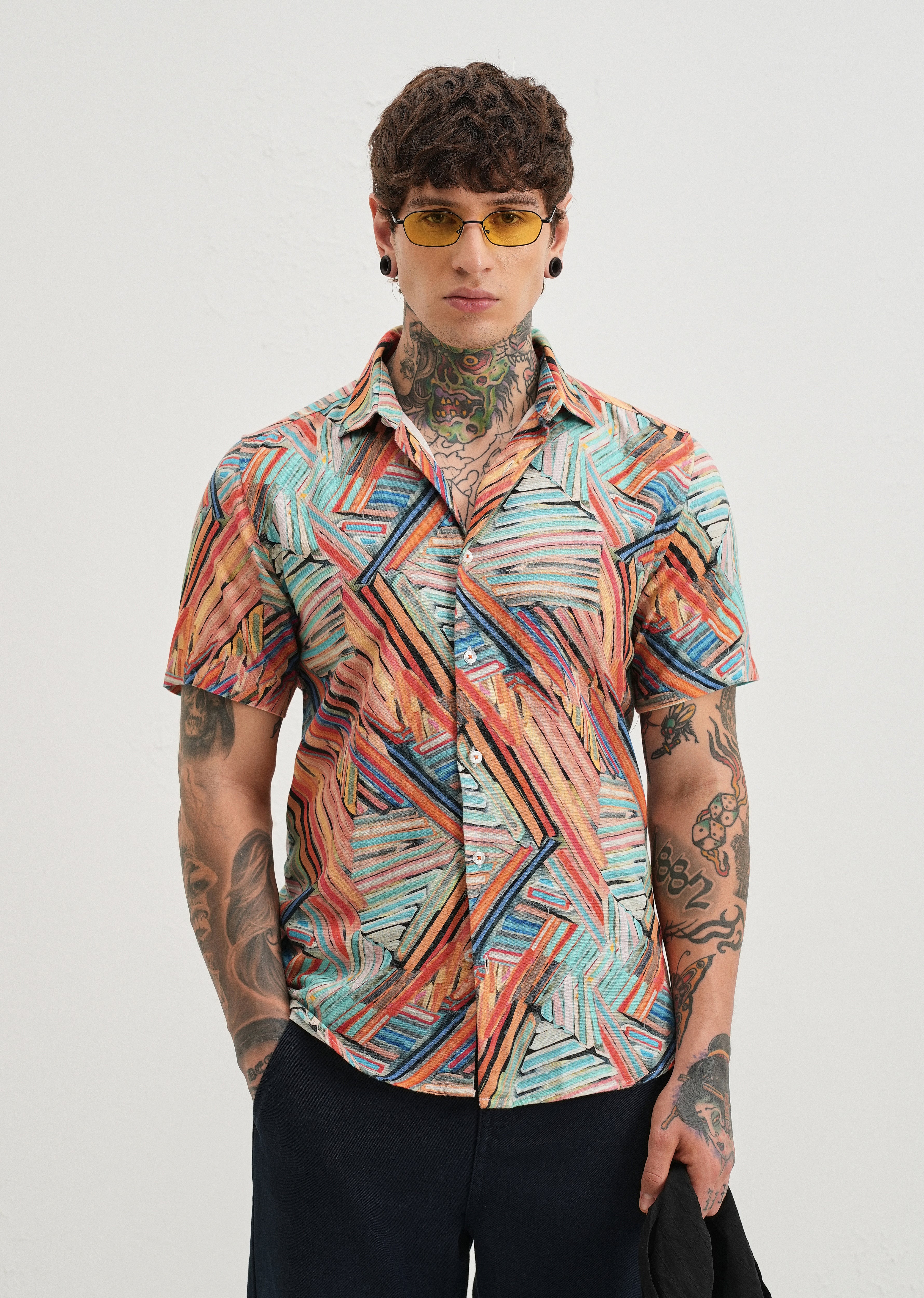 Delineated Orange Half Sleeve shirt