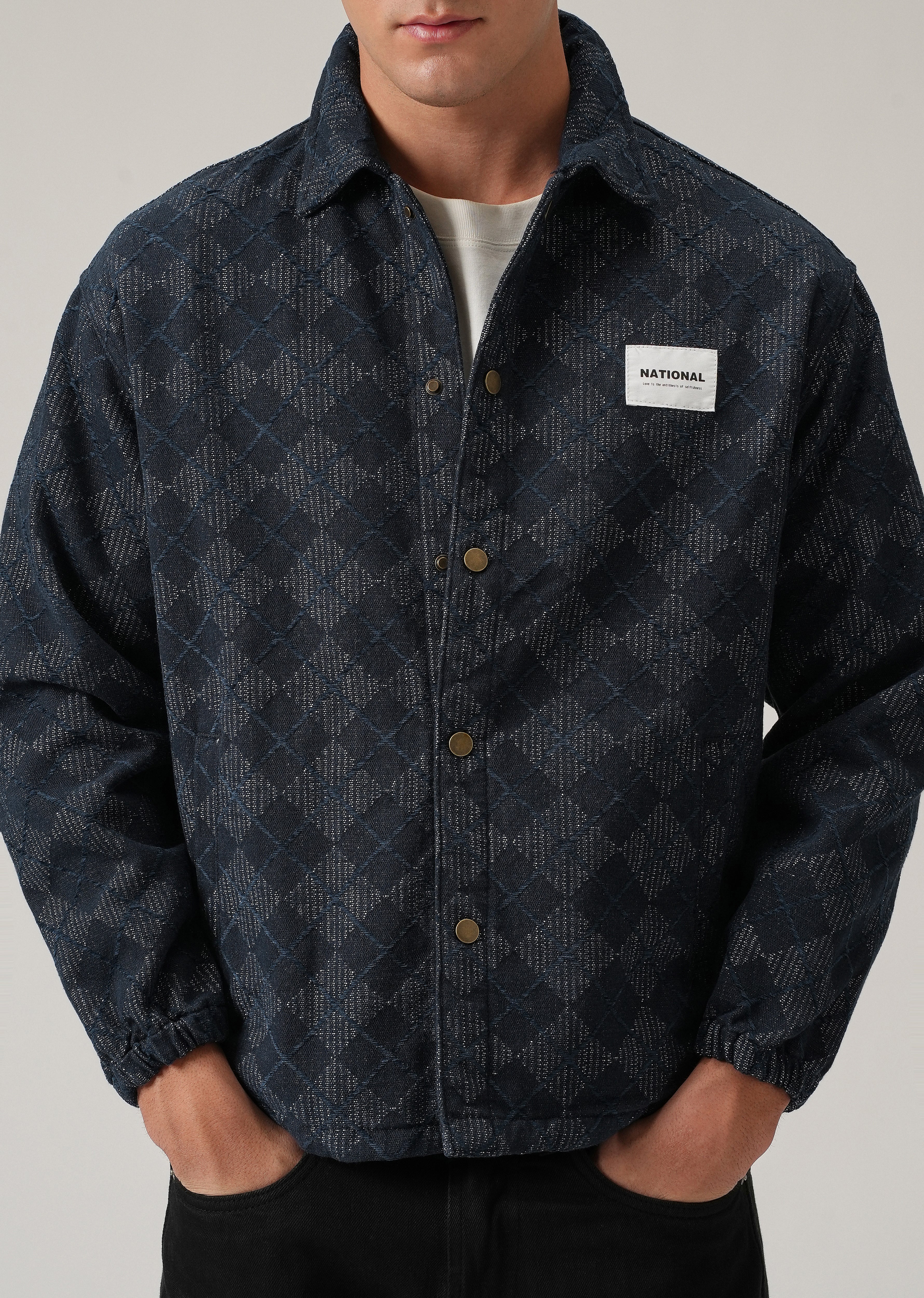 Diamond Pattern Denim Jacquard Jacket