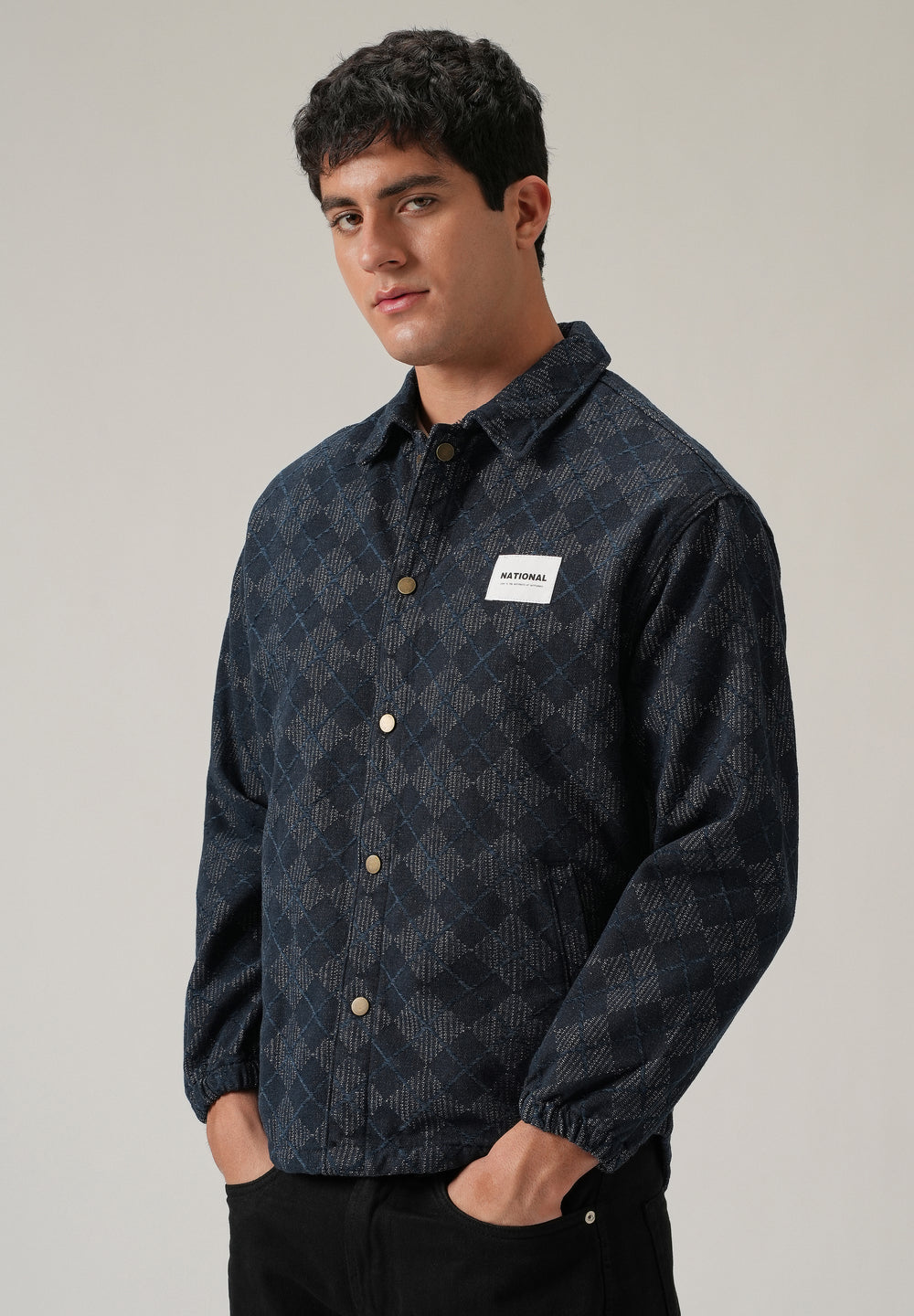 Diamond Pattern Denim Jacquard Jacket