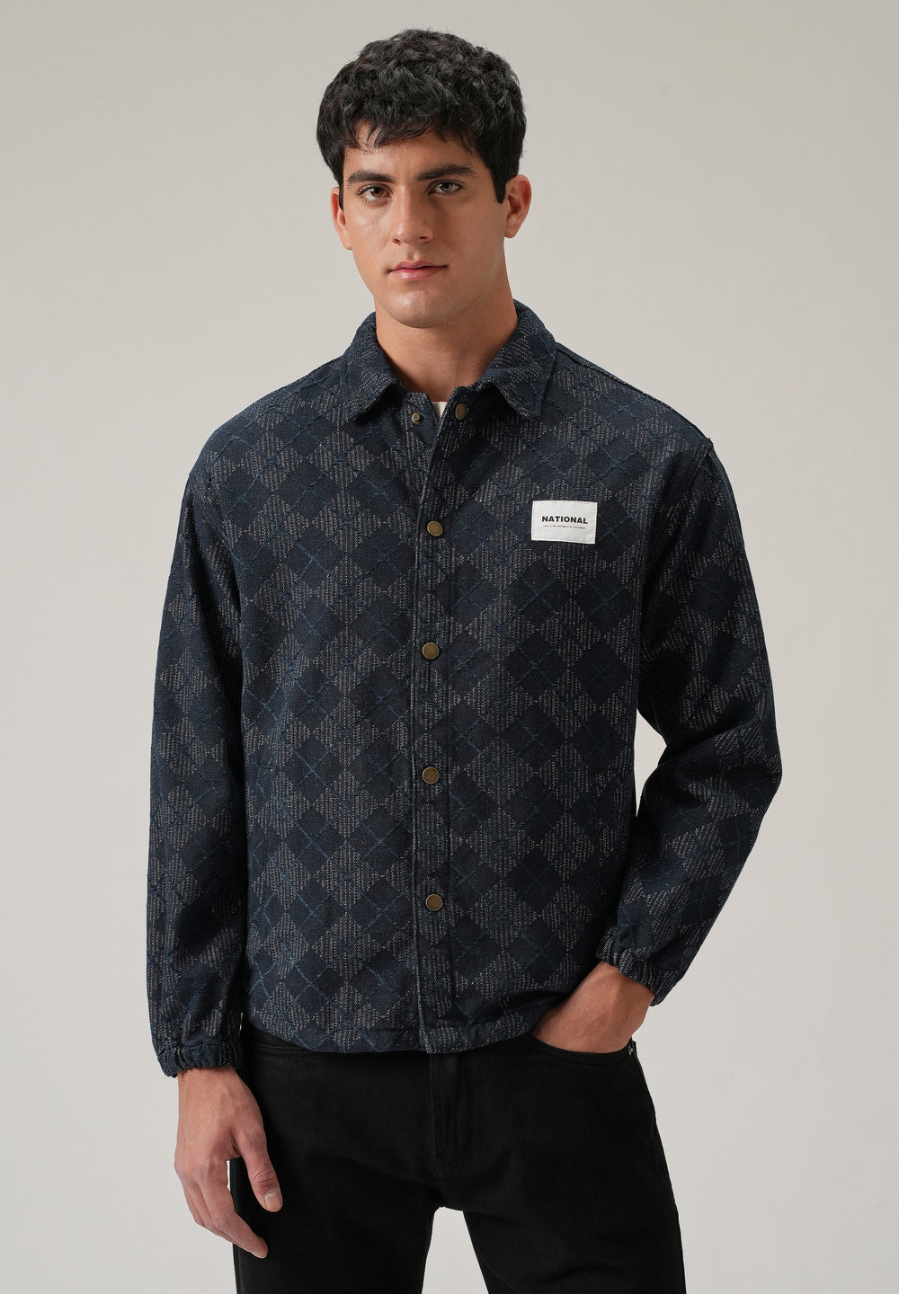 Diamond Pattern Denim Jacquard Jacket