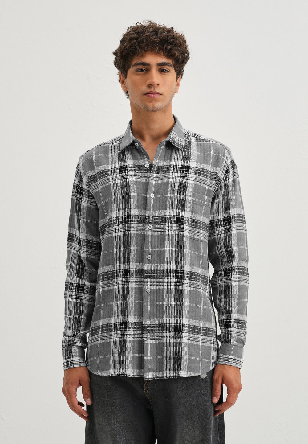 Dobby Ash Grey Check Shirt