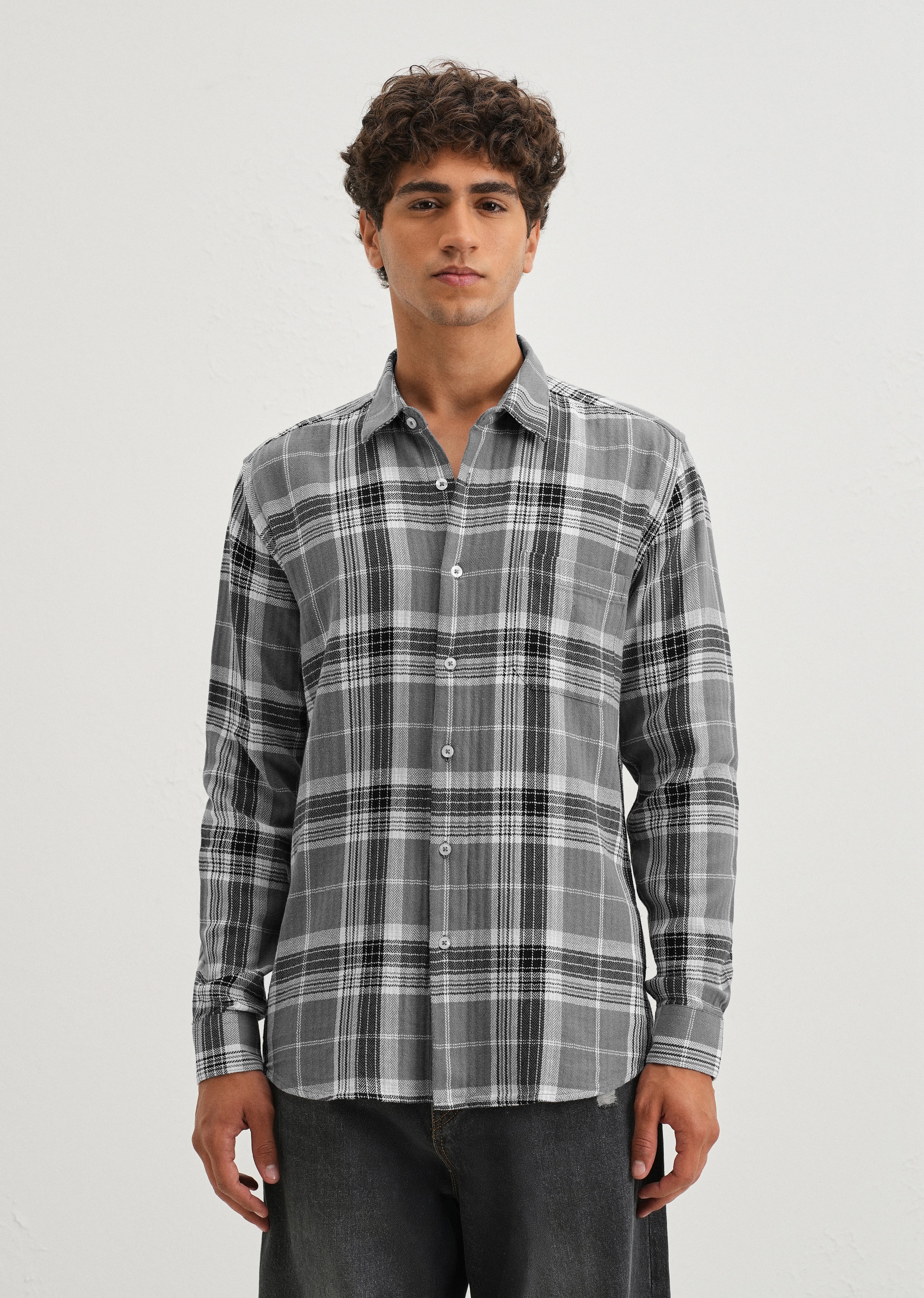 Dobby Ash Grey Check Shirt