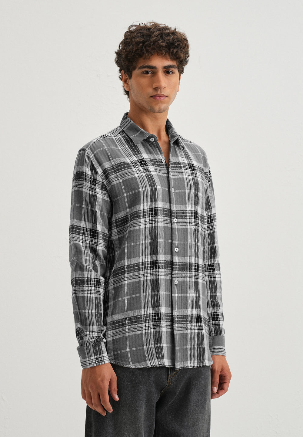 Dobby Ash Grey Check Shirt