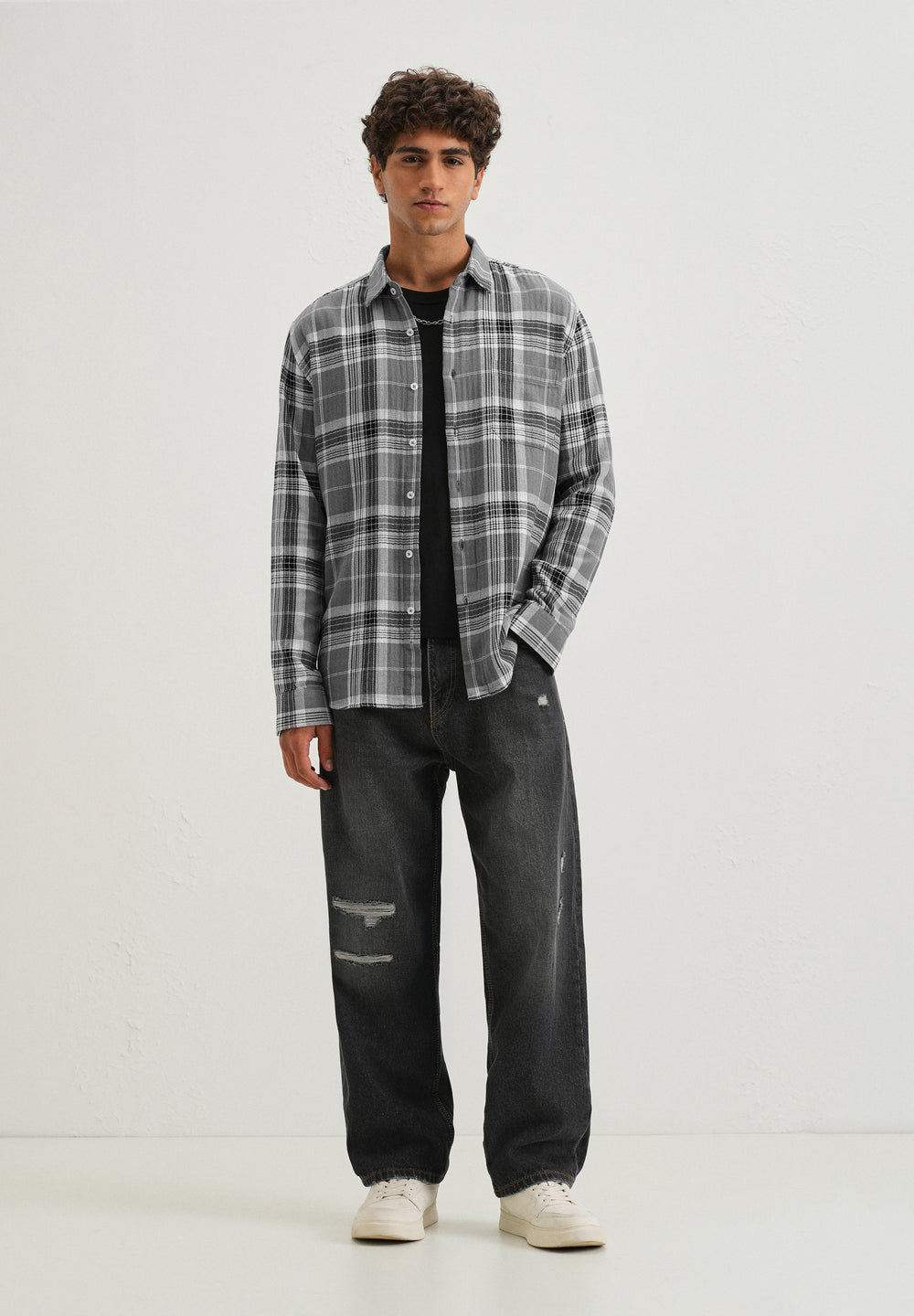 Dobby Ash Grey Check Shirt
