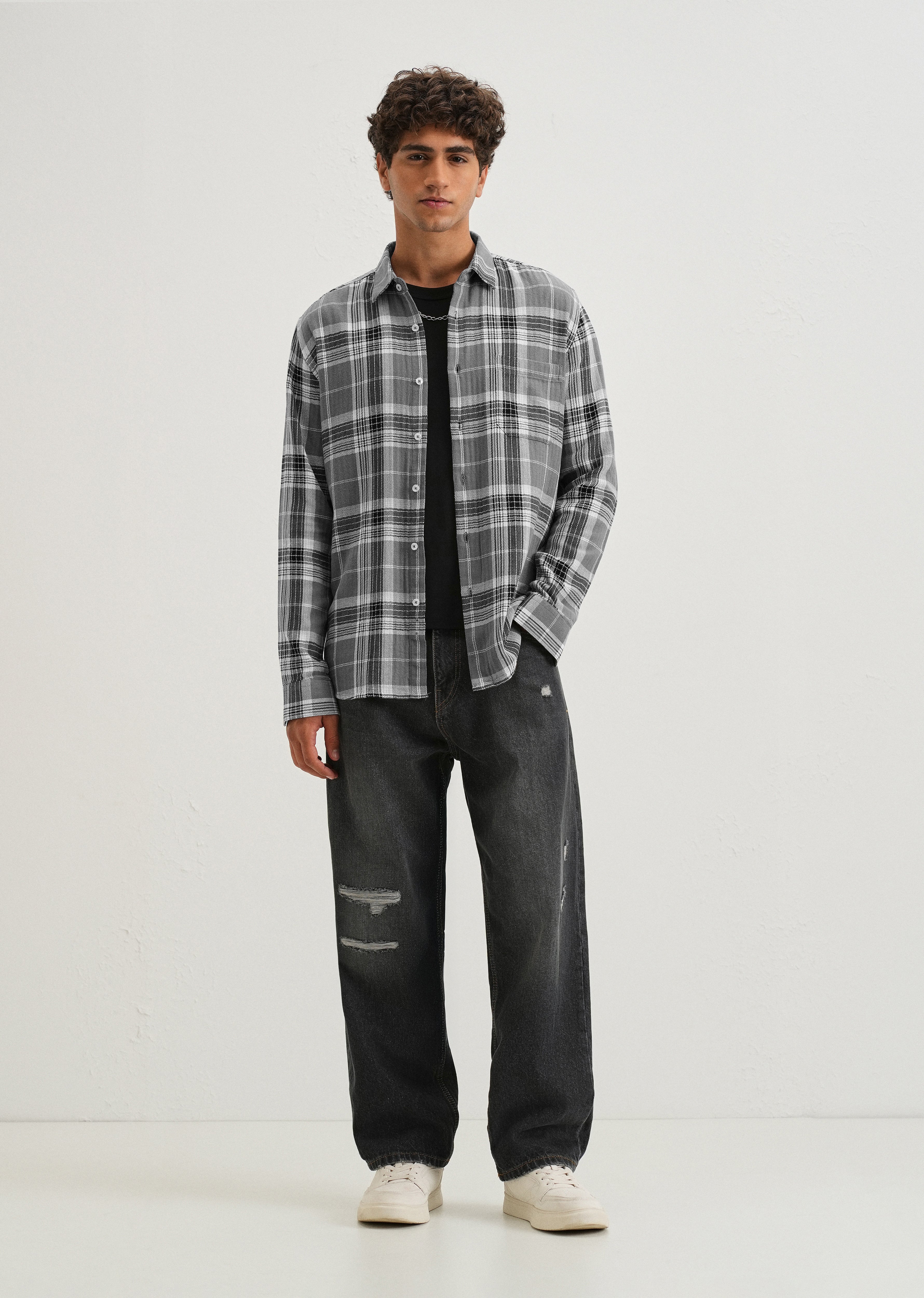 Dobby Ash Grey Check Shirt