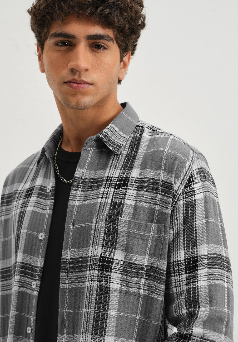 Dobby Ash Grey Check Shirt