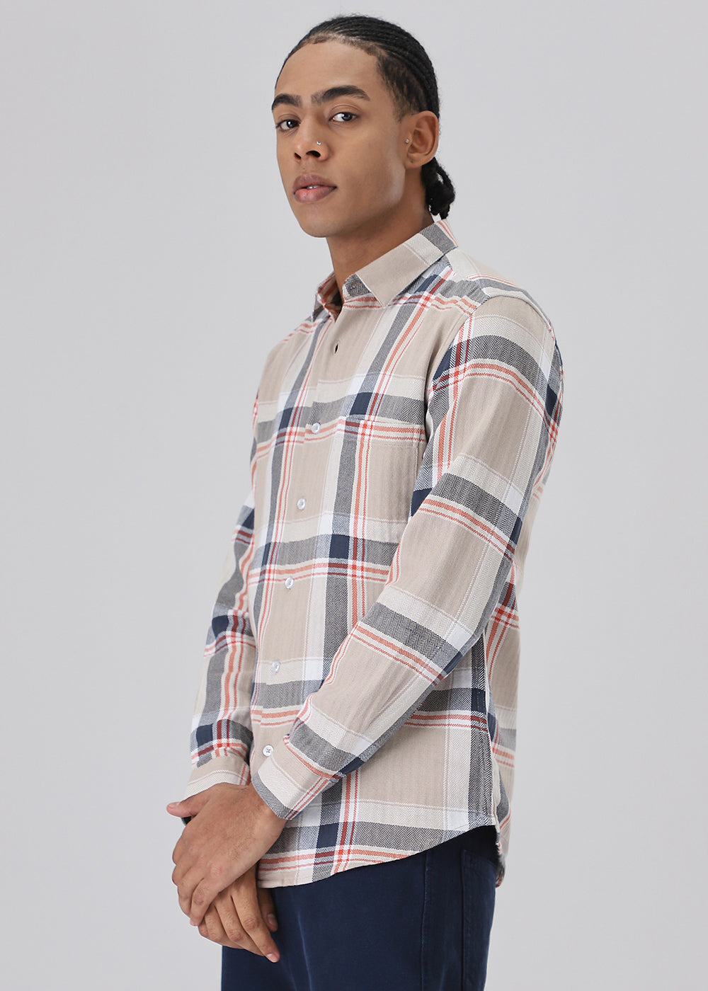 Dobby Check Khaki Shirt