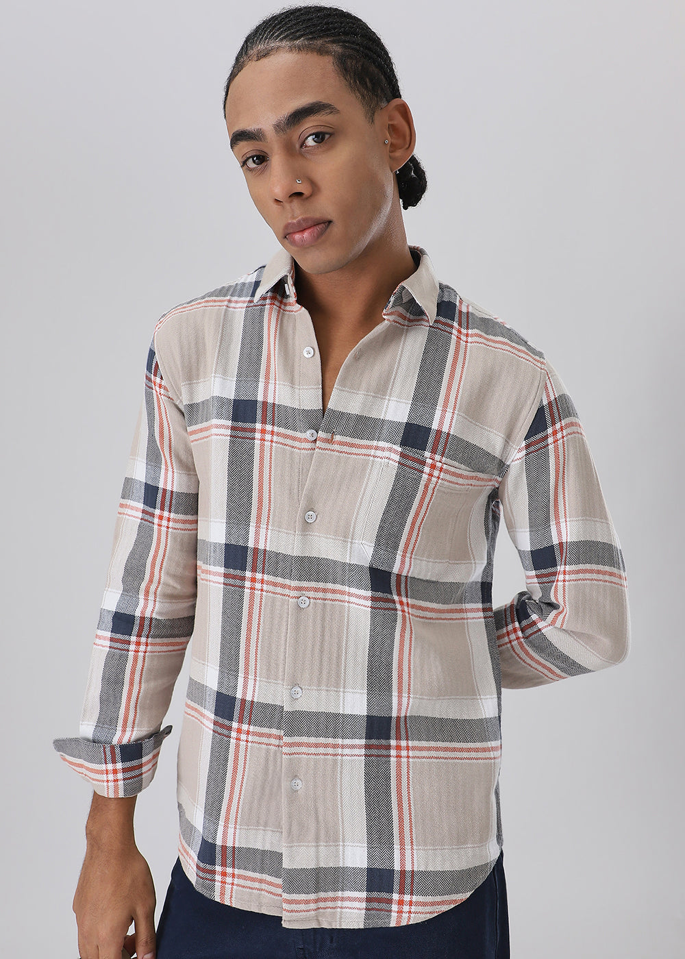 Dobby Check Khaki Shirt