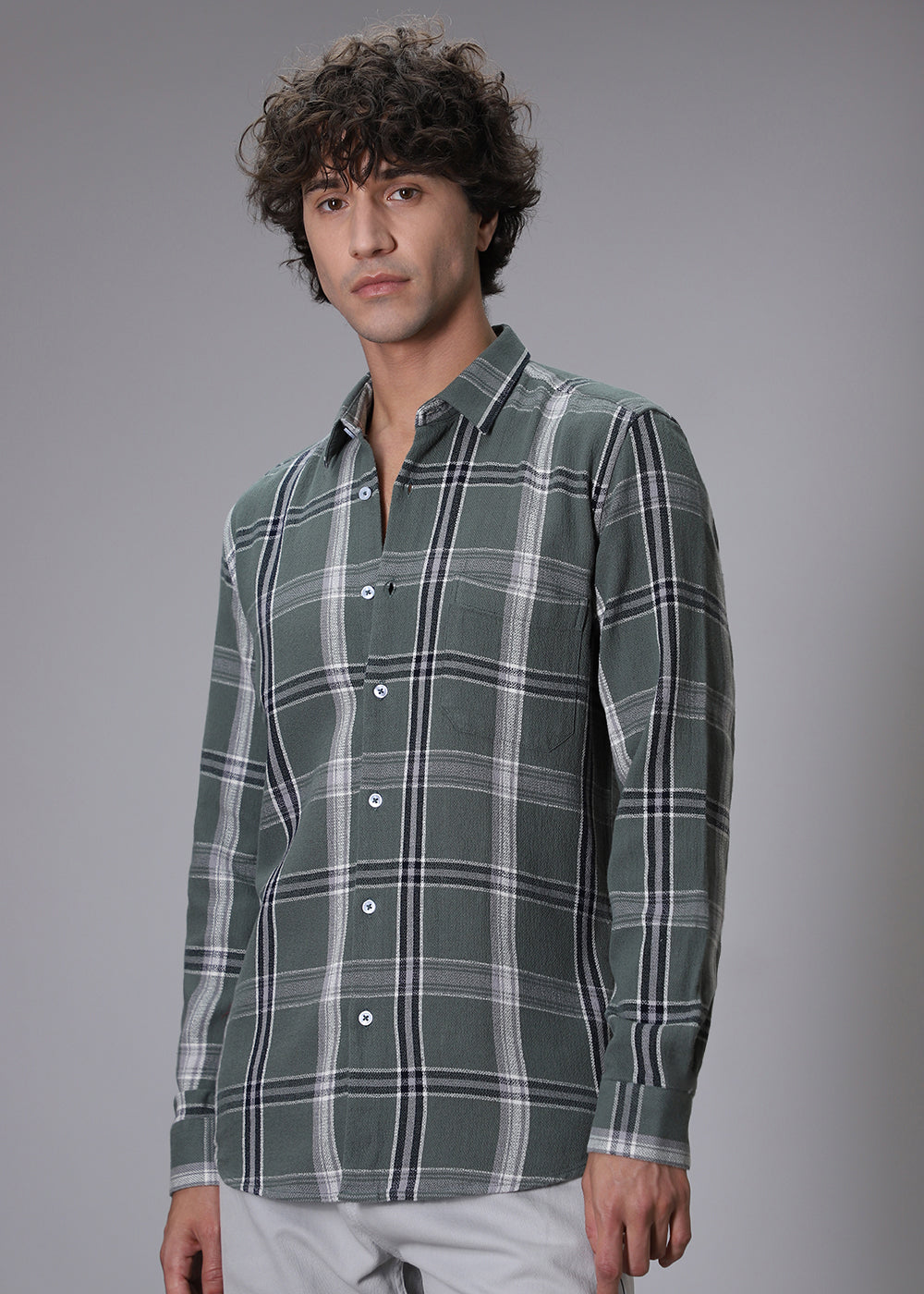 Dobby Check Olive Green Shirt