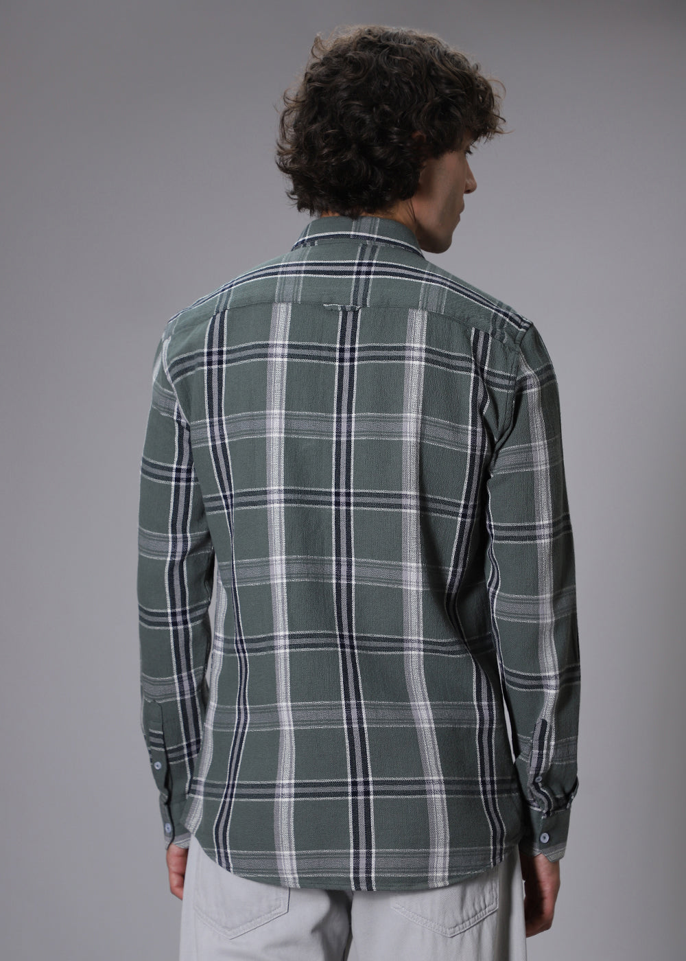 Dobby Check Olive Green Shirt