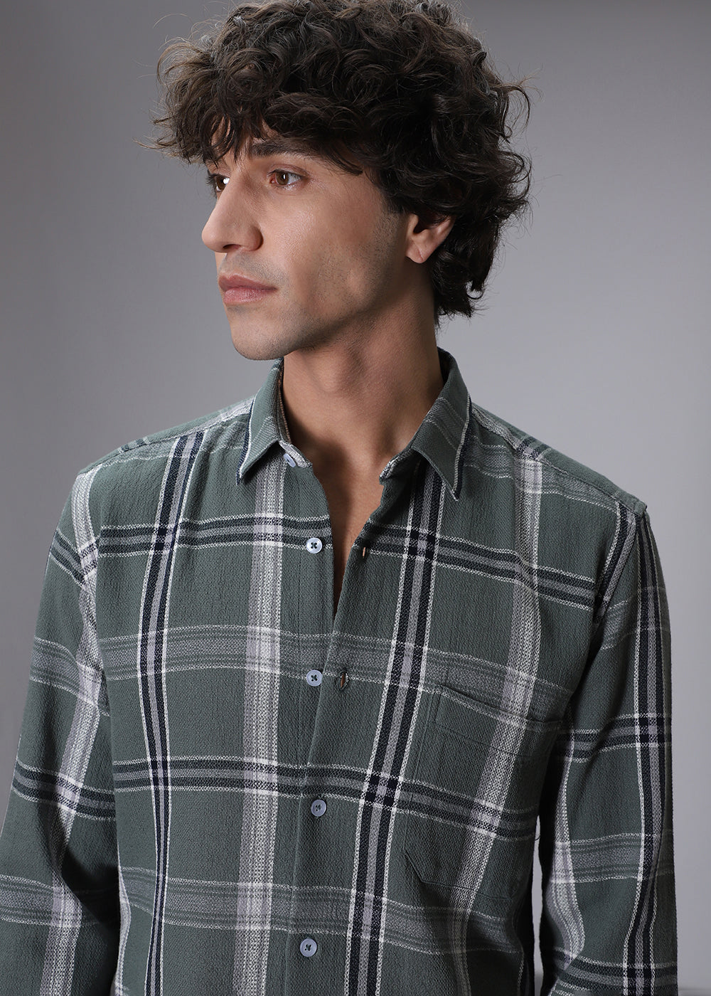 Dobby Check Olive Green Shirt