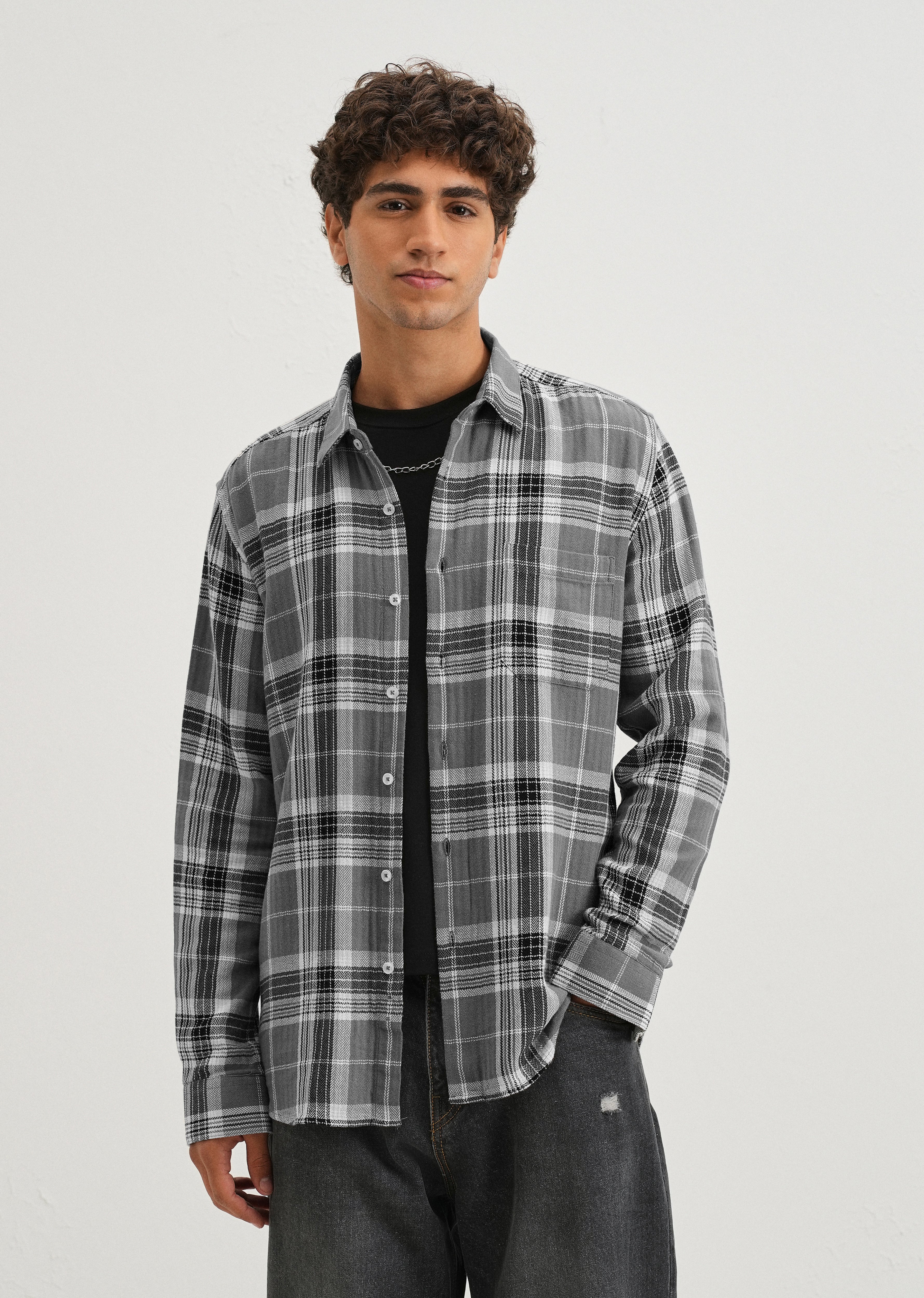 Dobby Ash Grey Check Shirt
