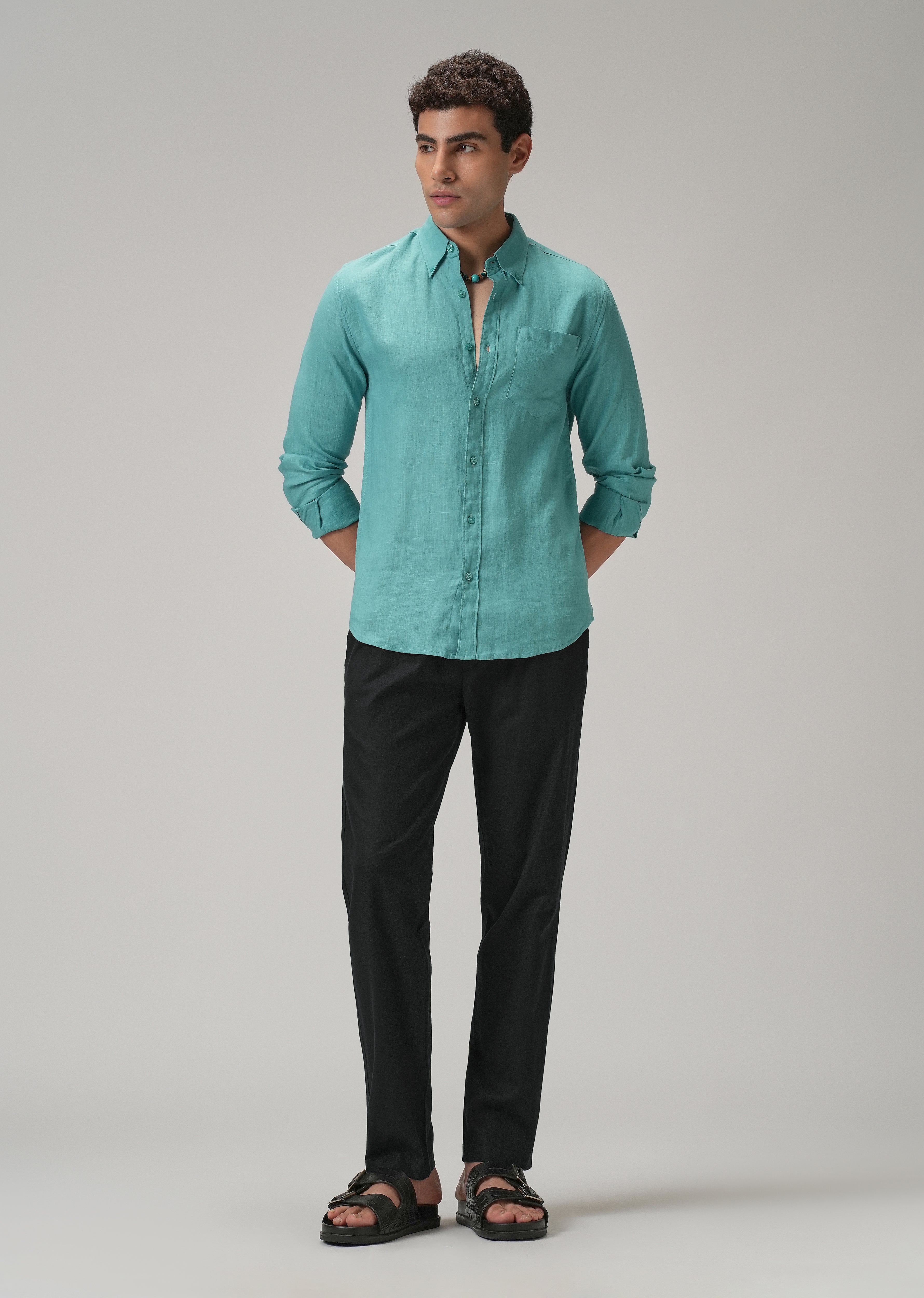 Drawstring Black Linen Pant