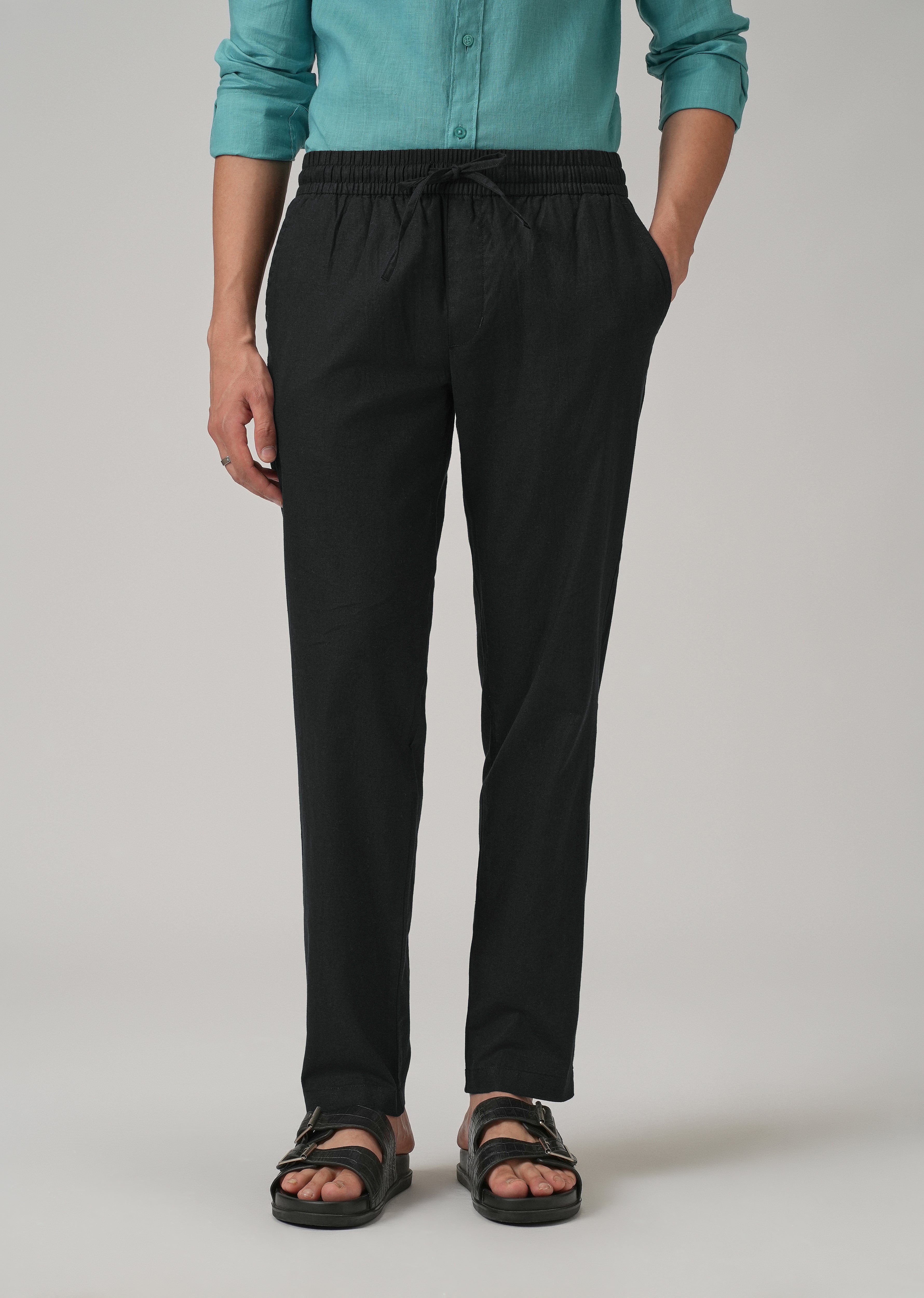 Drawstring Black Linen Pant