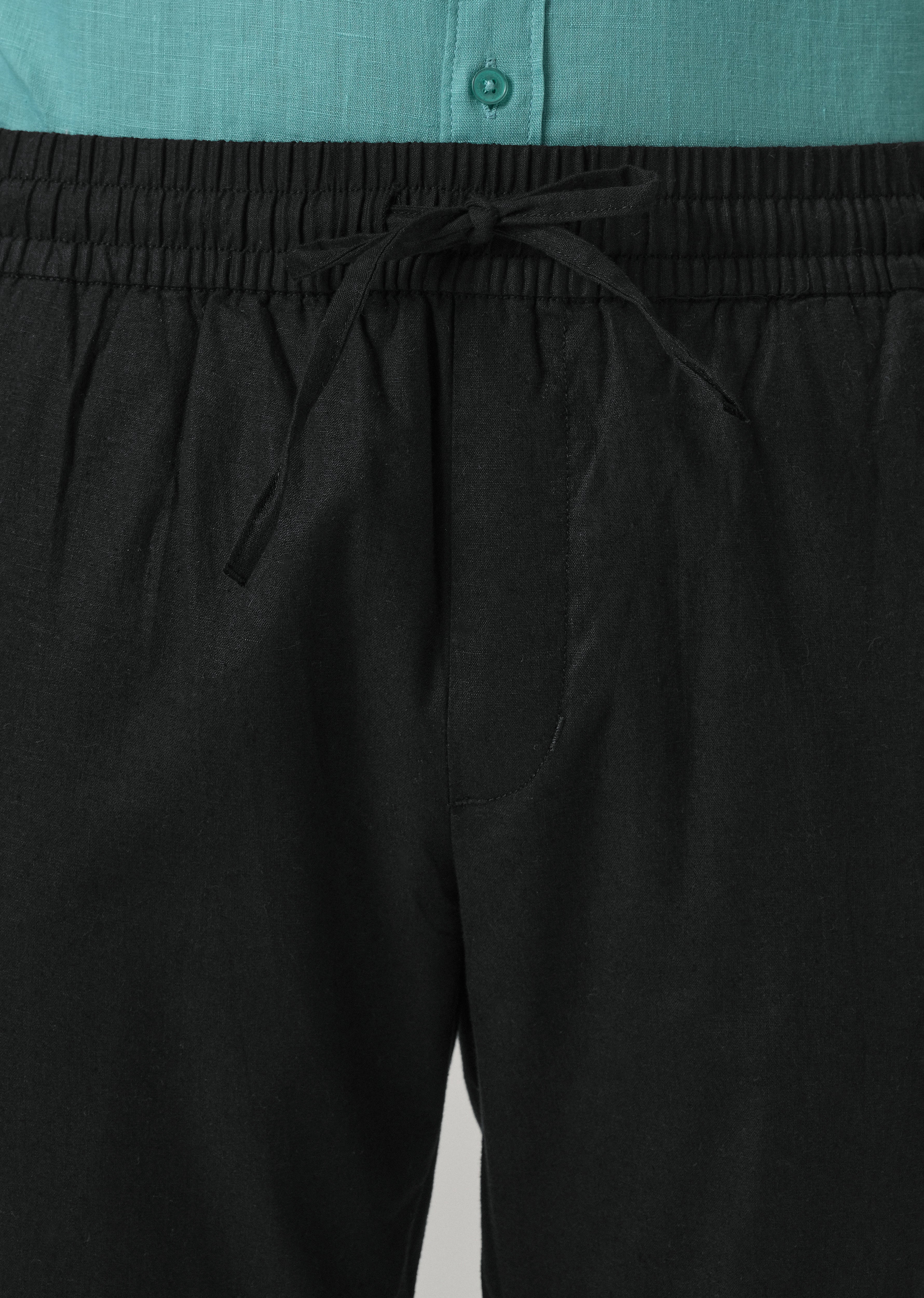 Drawstring Black Linen Pant