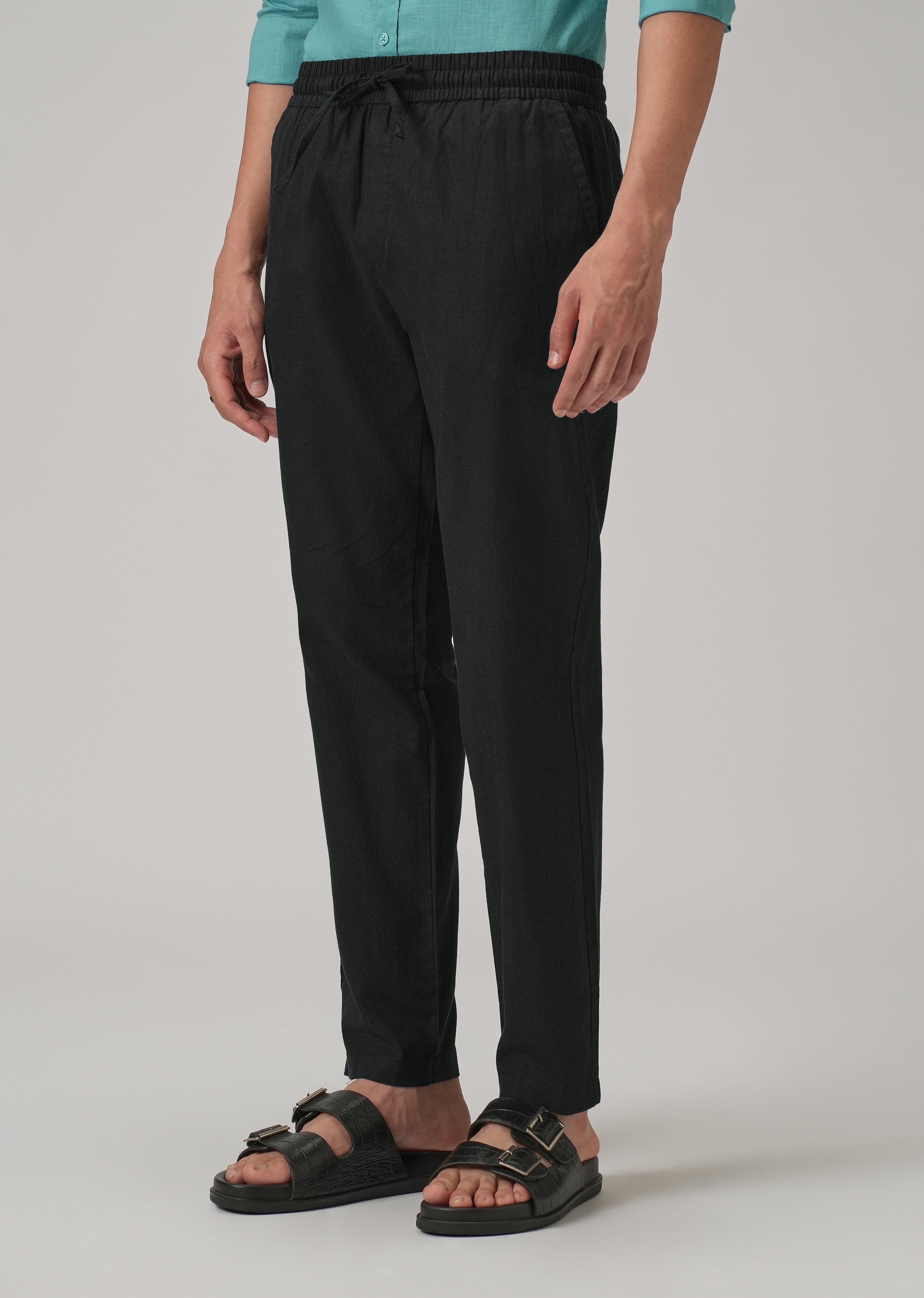 Drawstring Black Linen Pant