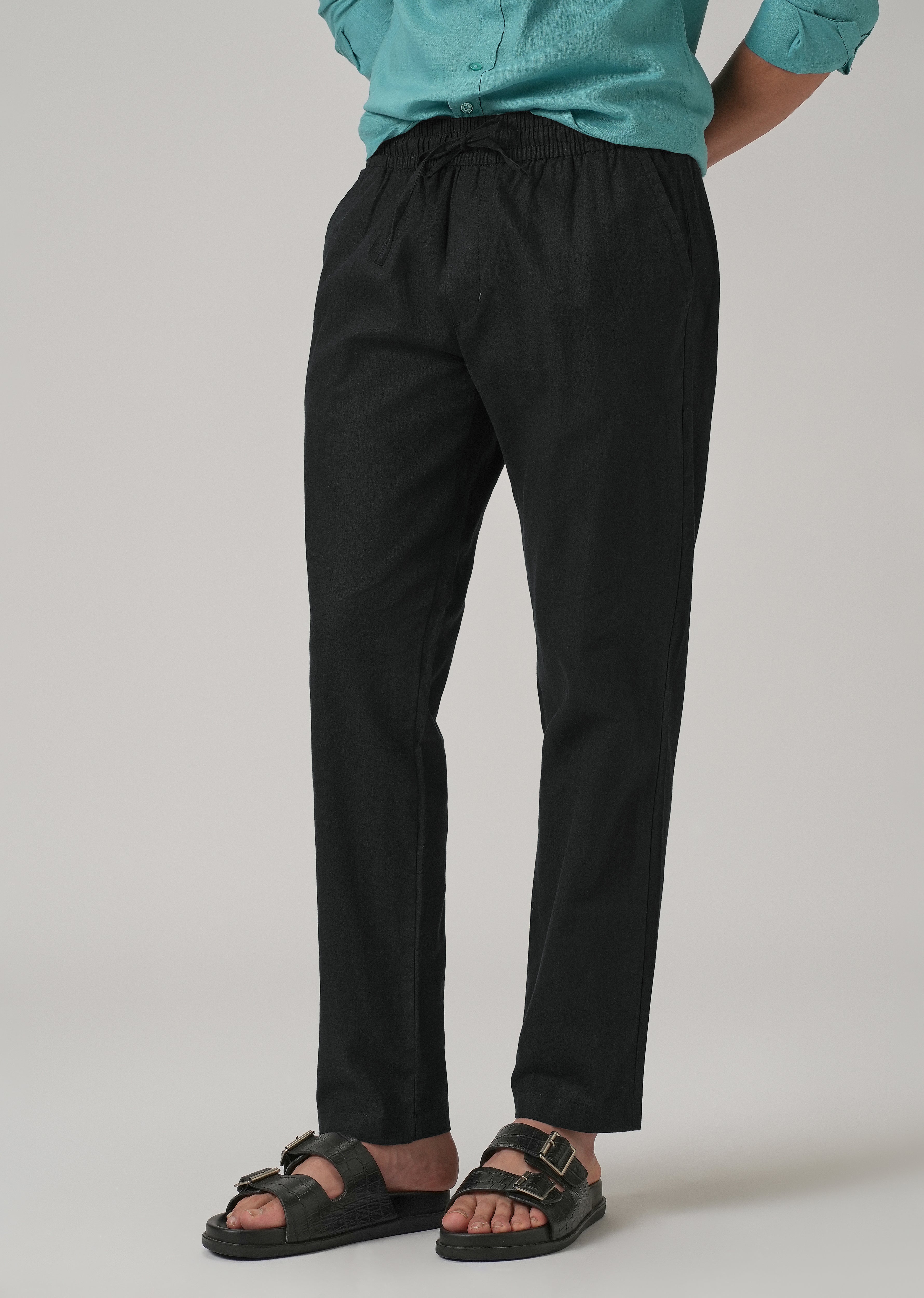 Drawstring Black Linen Pant