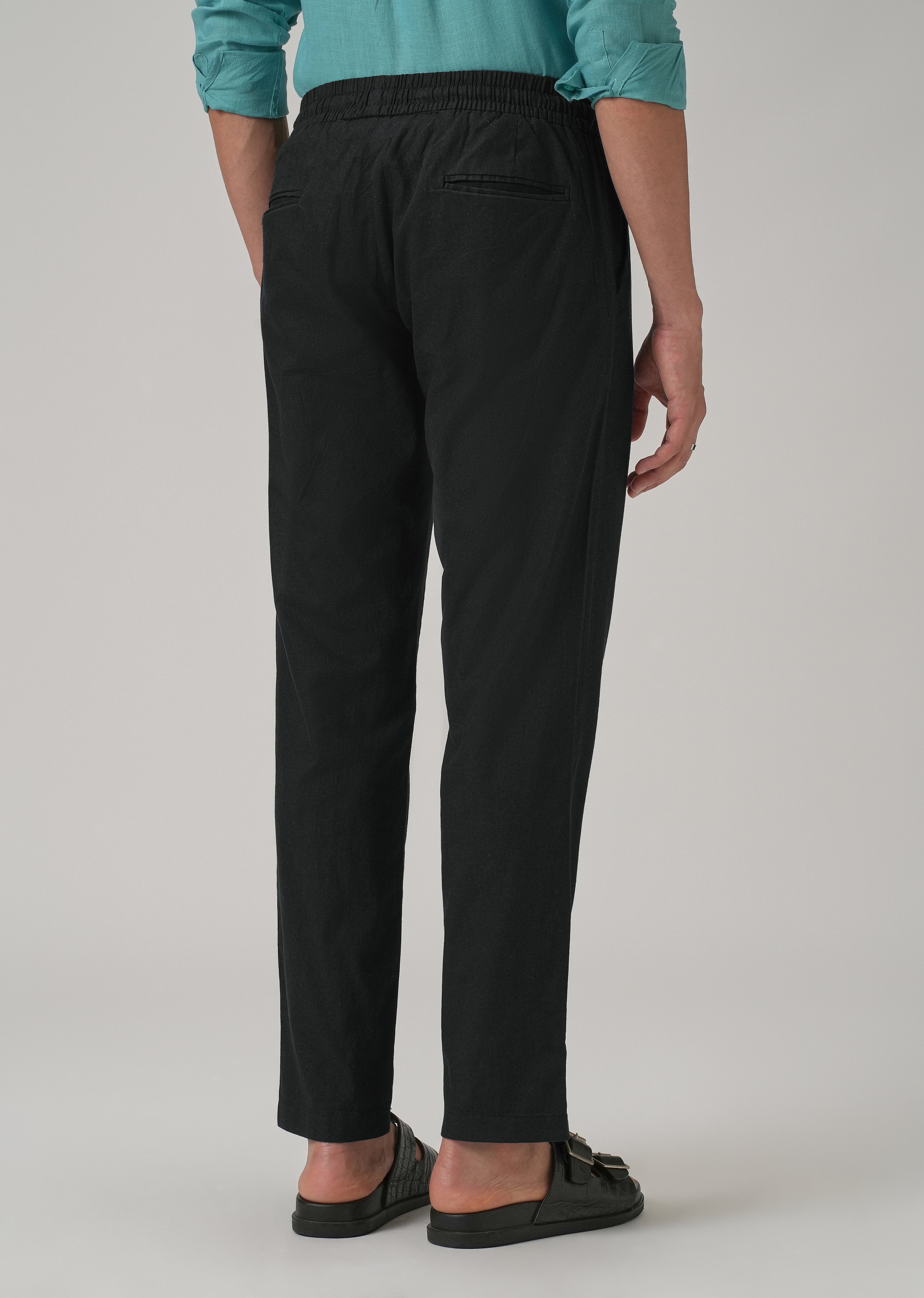 Drawstring Black Linen Pant