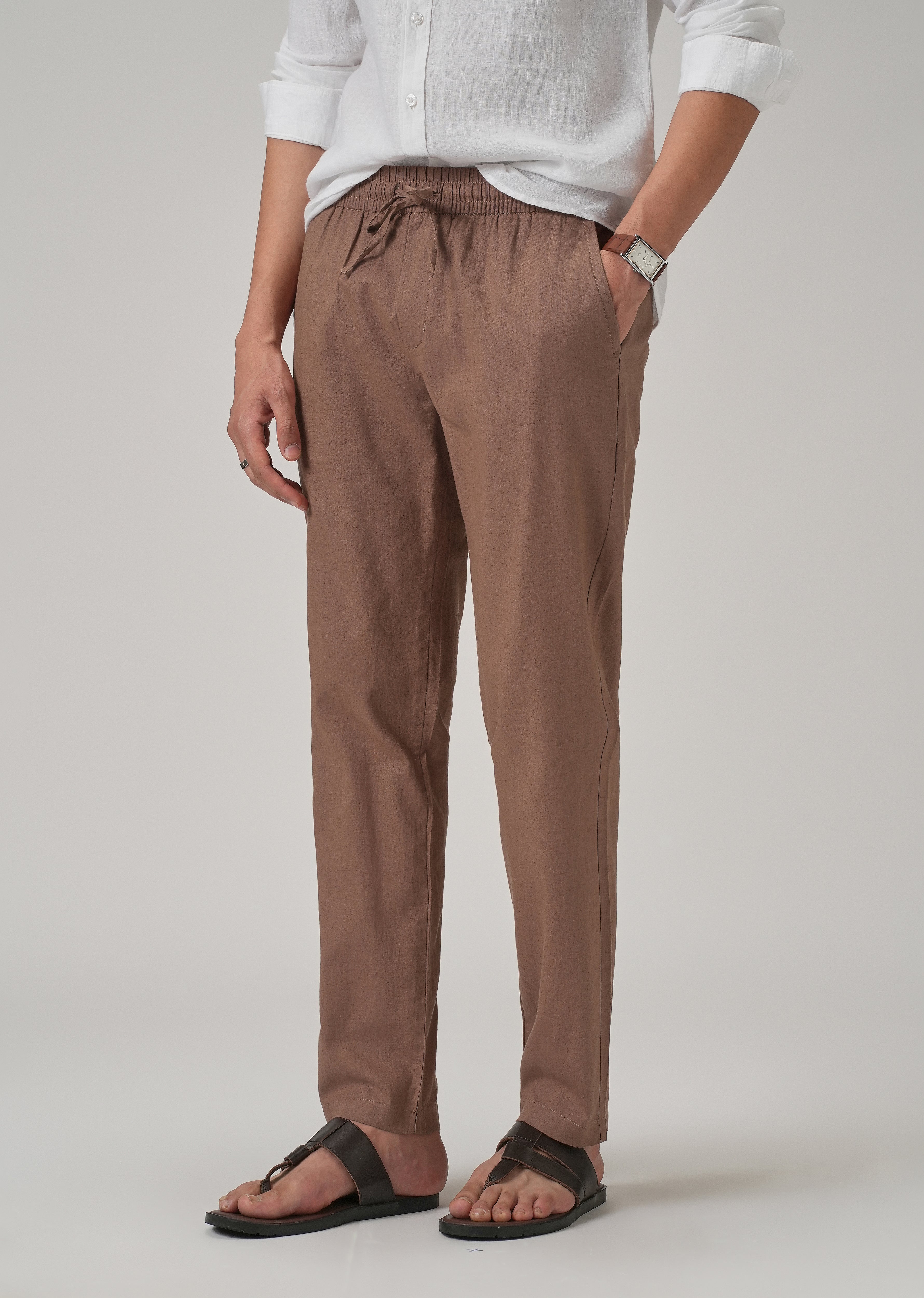 Drawstring Brown Linen Pant