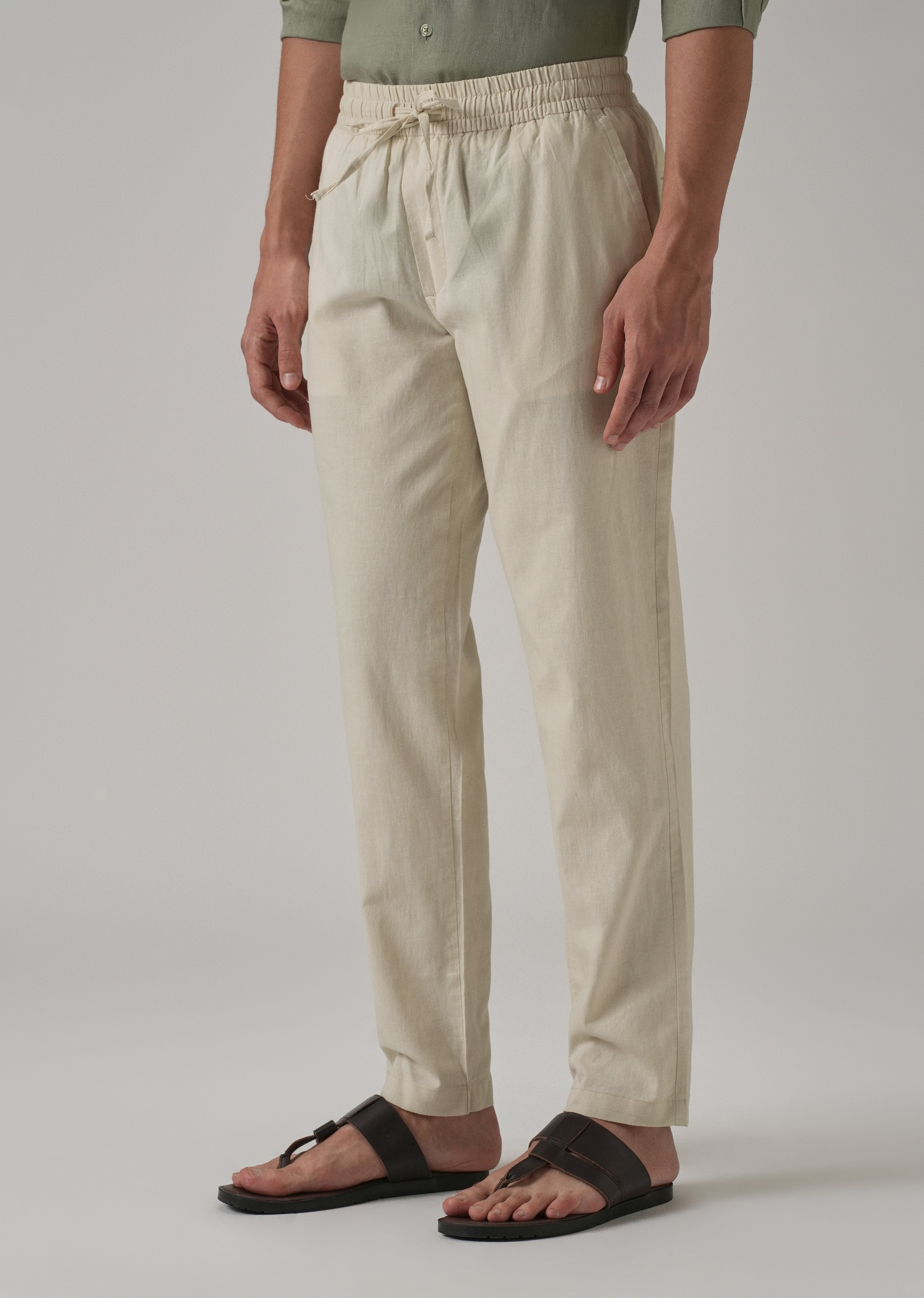 Drawstring Cream Linen Pant