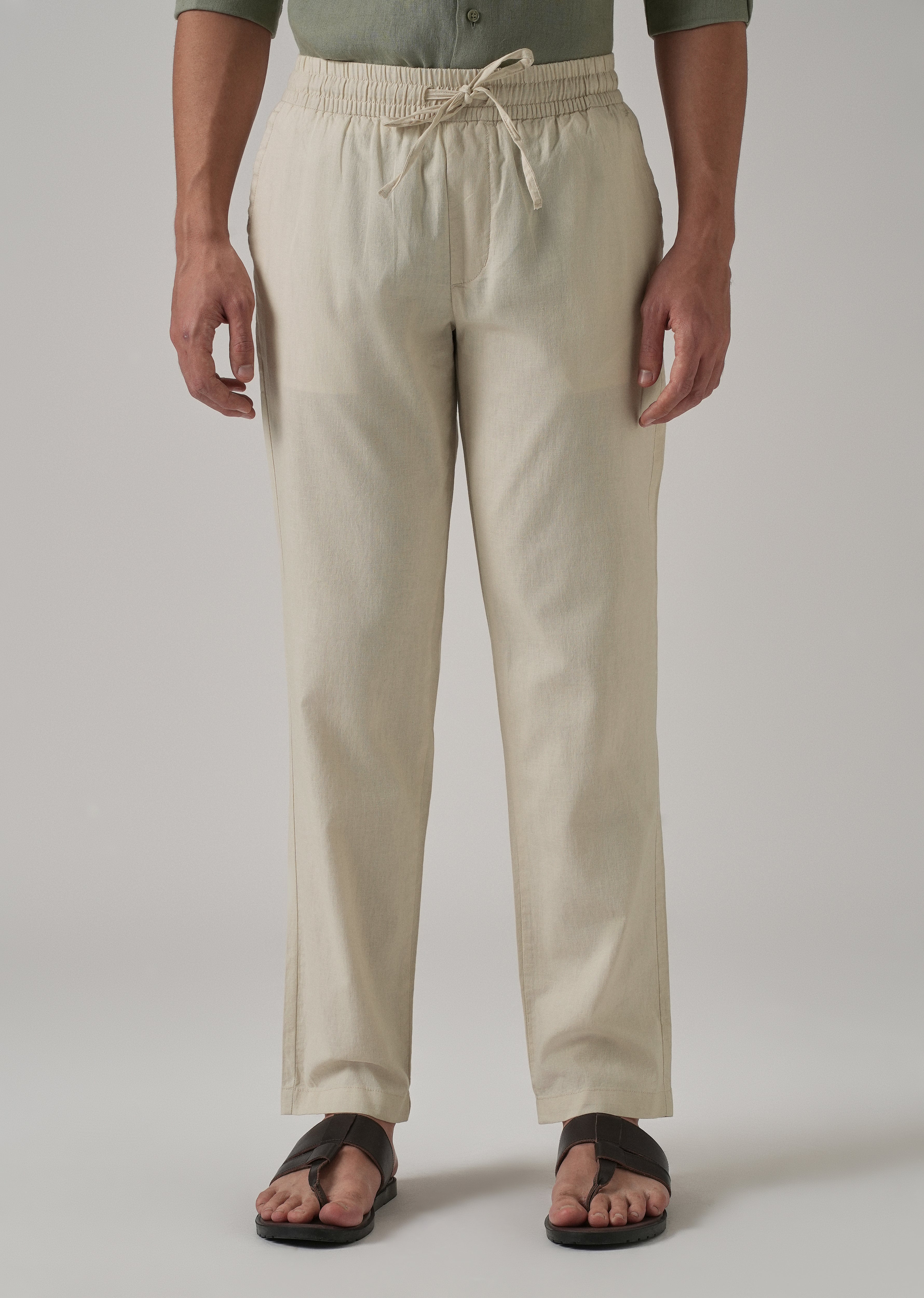 Drawstring Cream Linen Pant