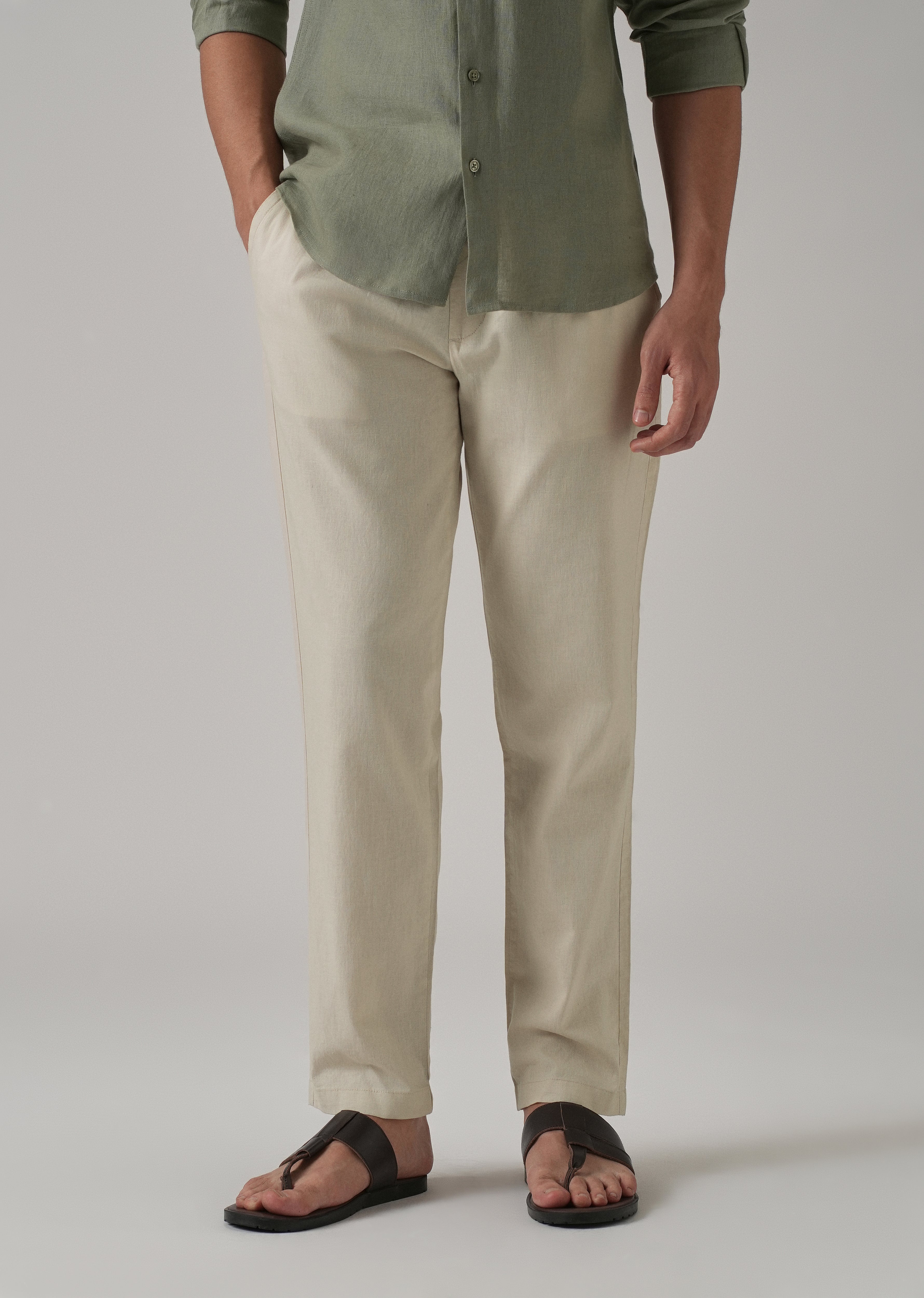 Drawstring Cream Linen Pant