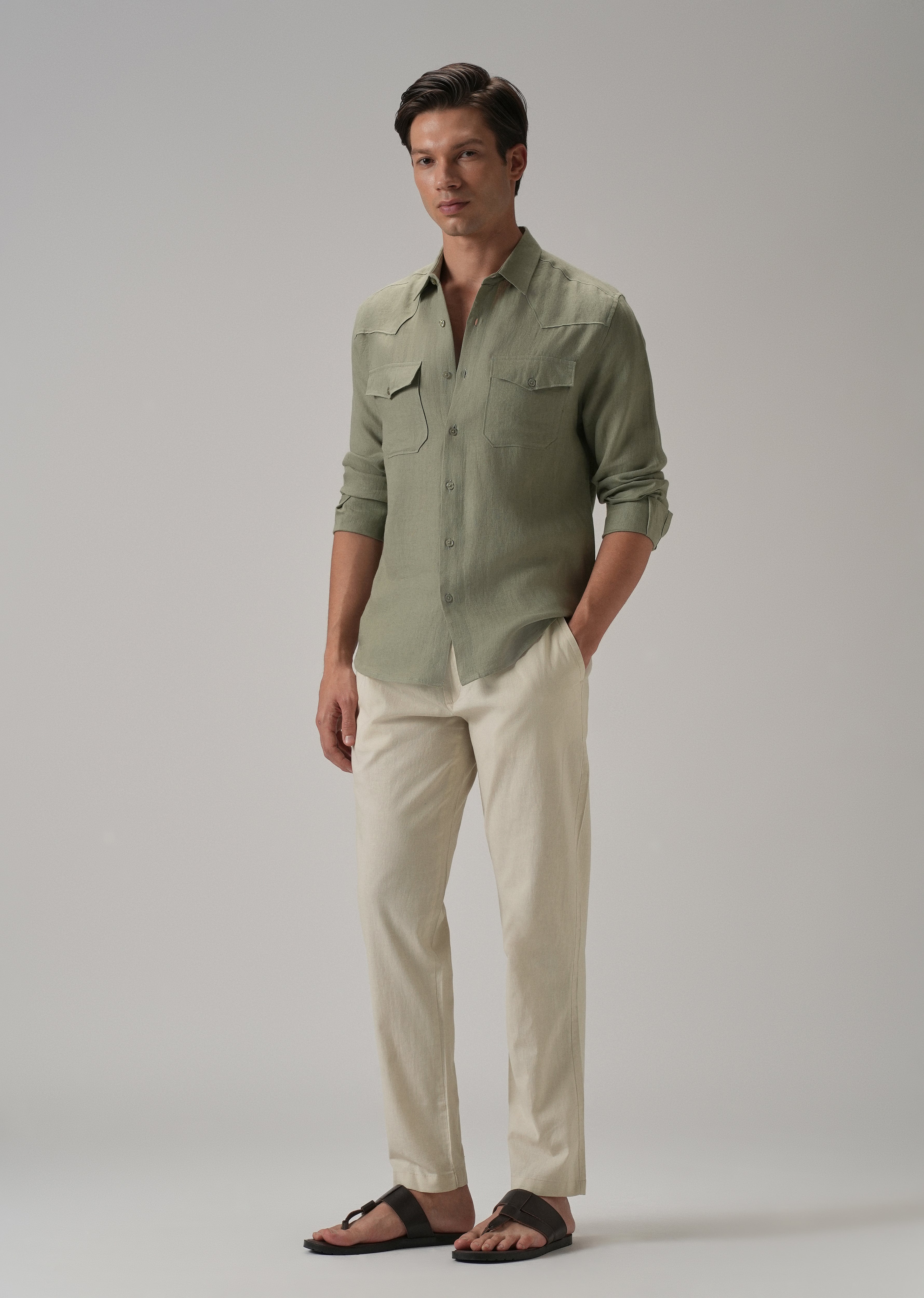 Drawstring Cream Linen Pant