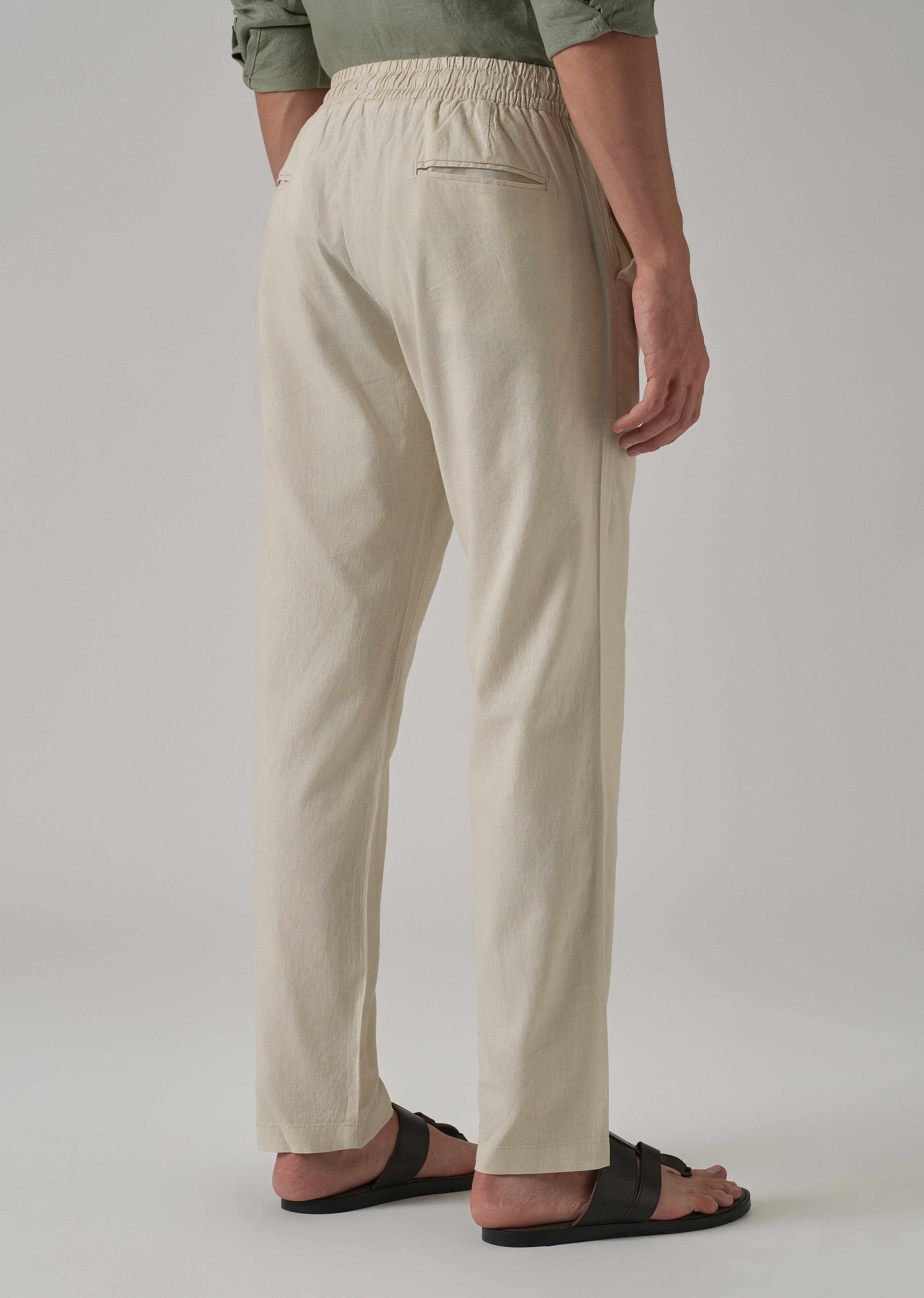 Drawstring Cream Linen Pant