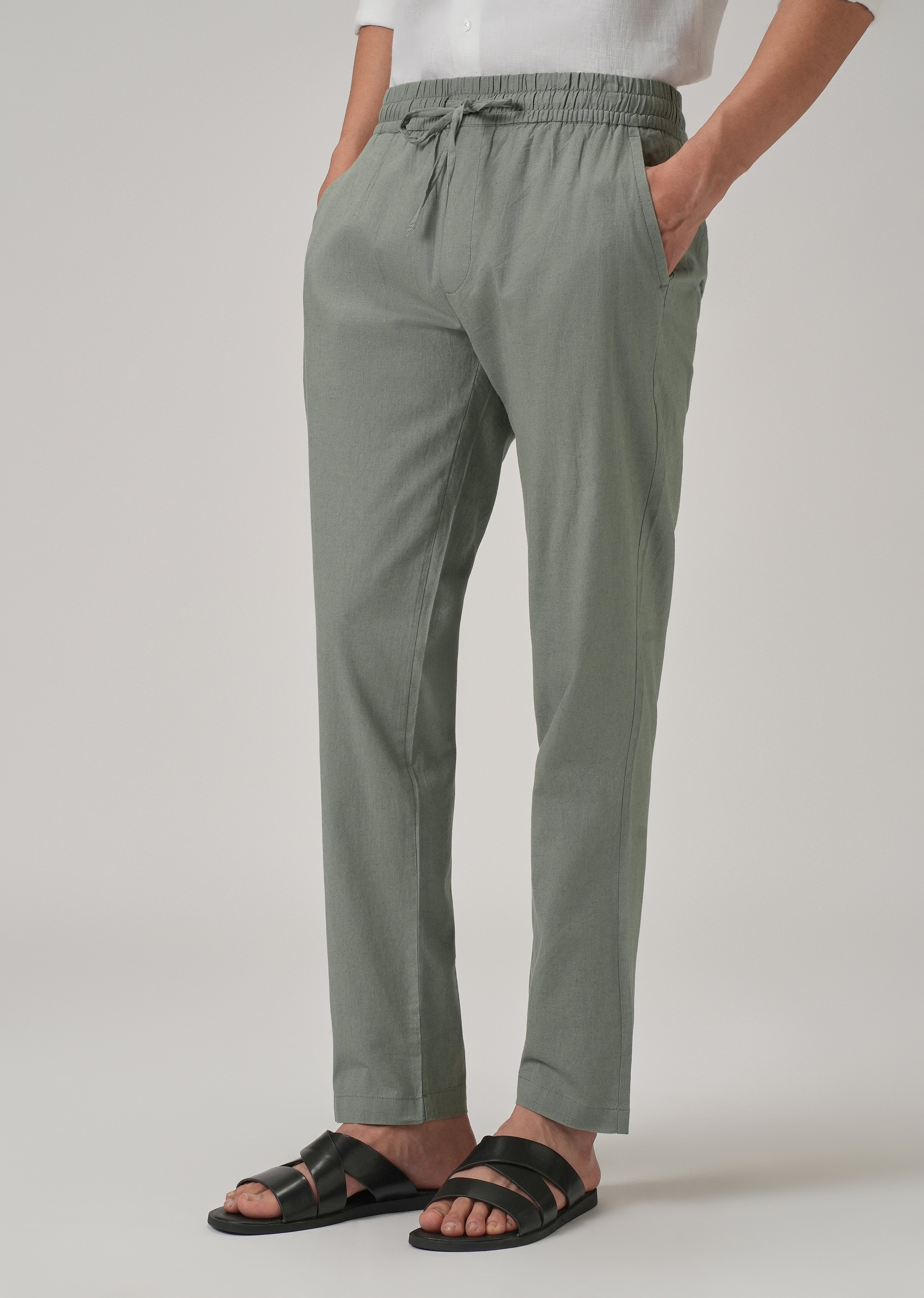 Drawstring Green Linen Pant