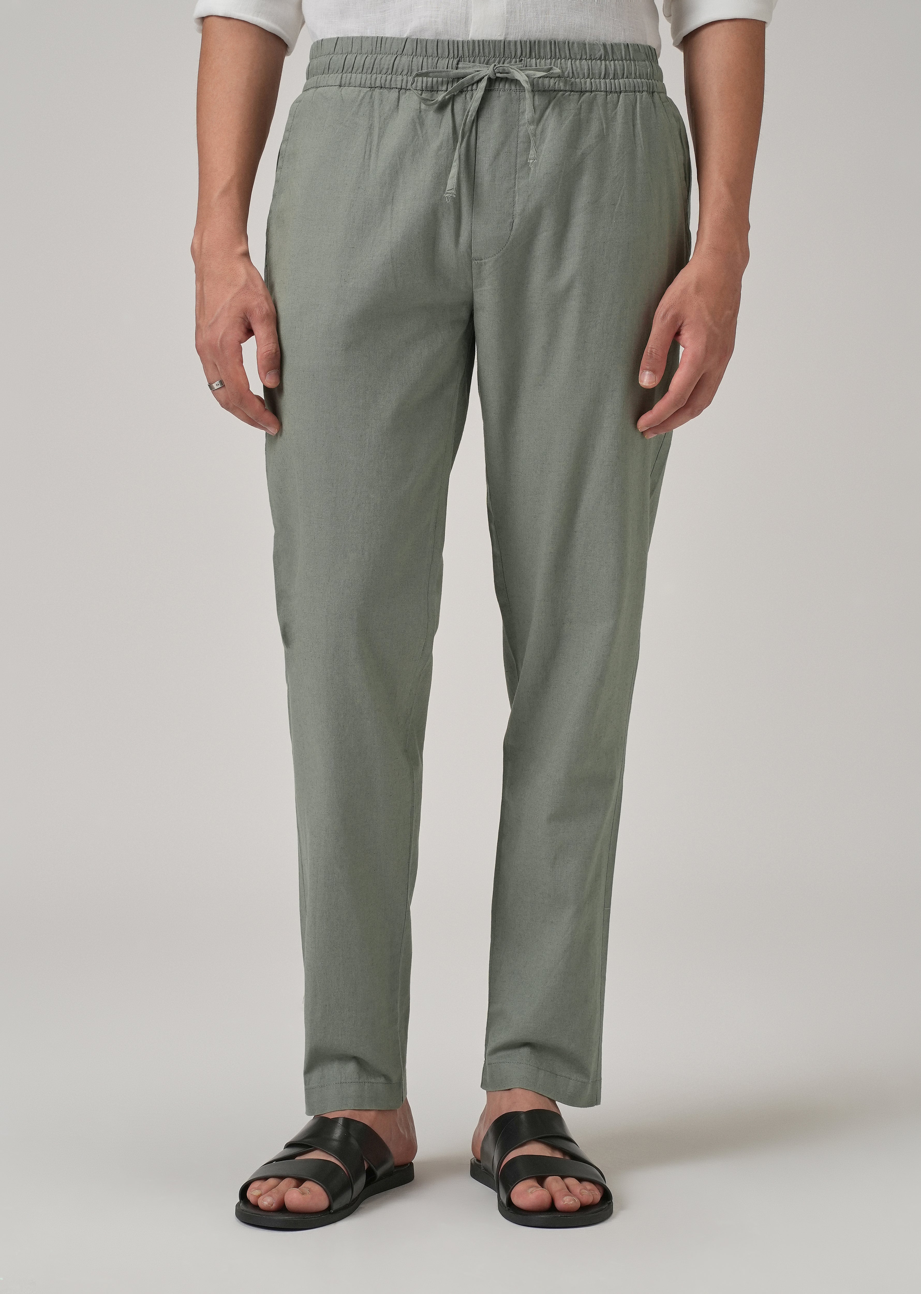 Drawstring Green Linen Pant