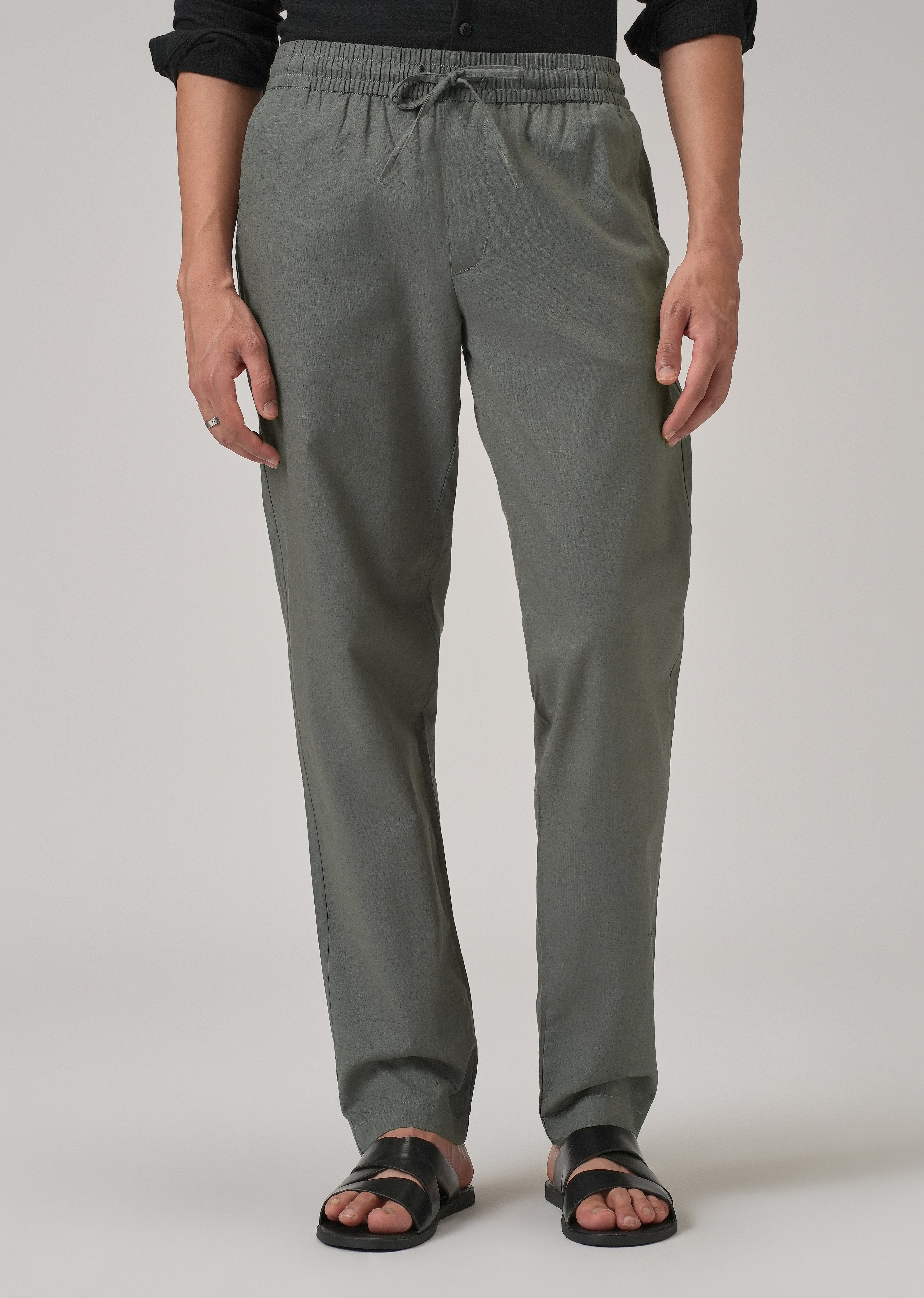 Drawstring Grey Linen Pant