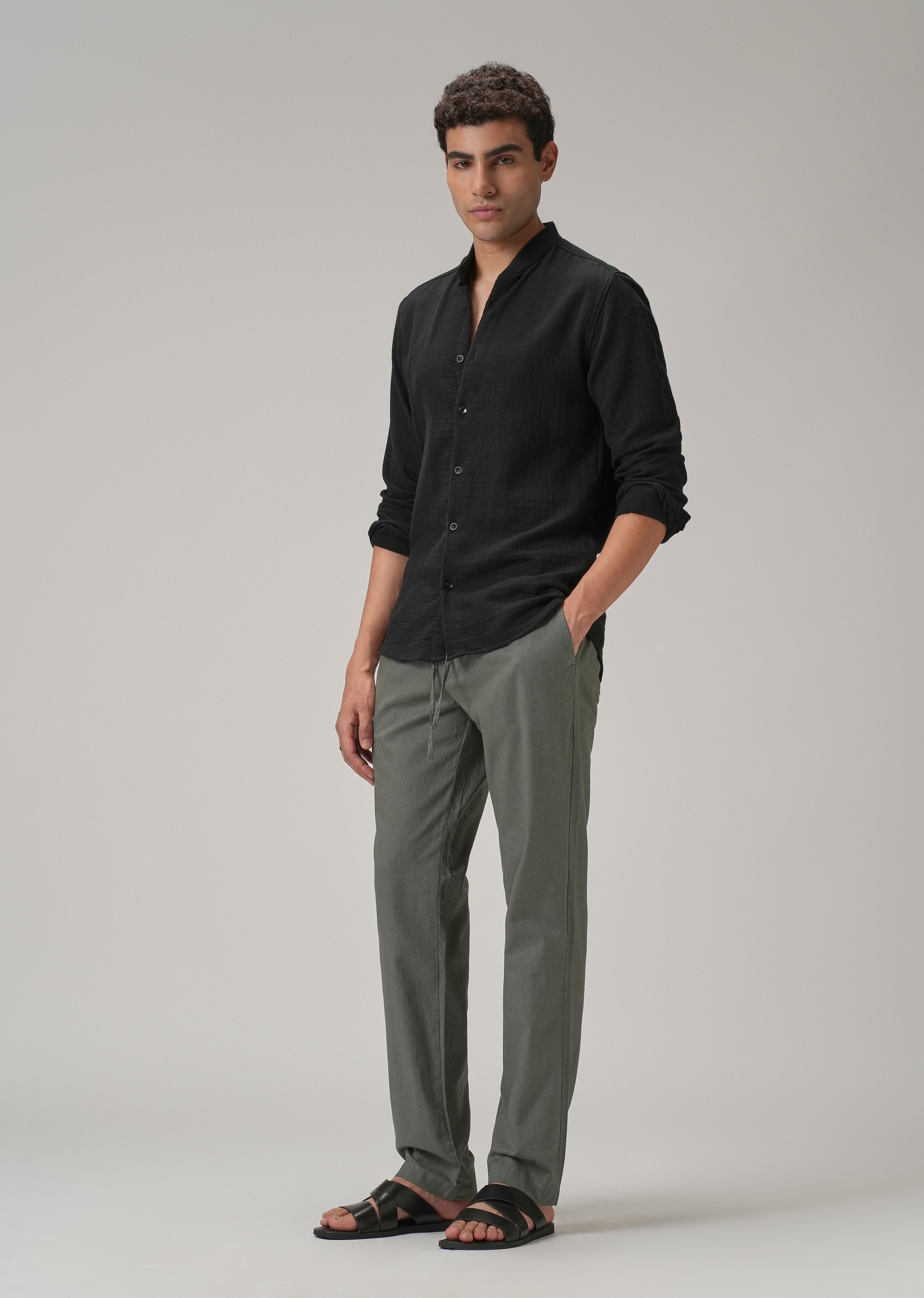 Drawstring Grey Linen Pant