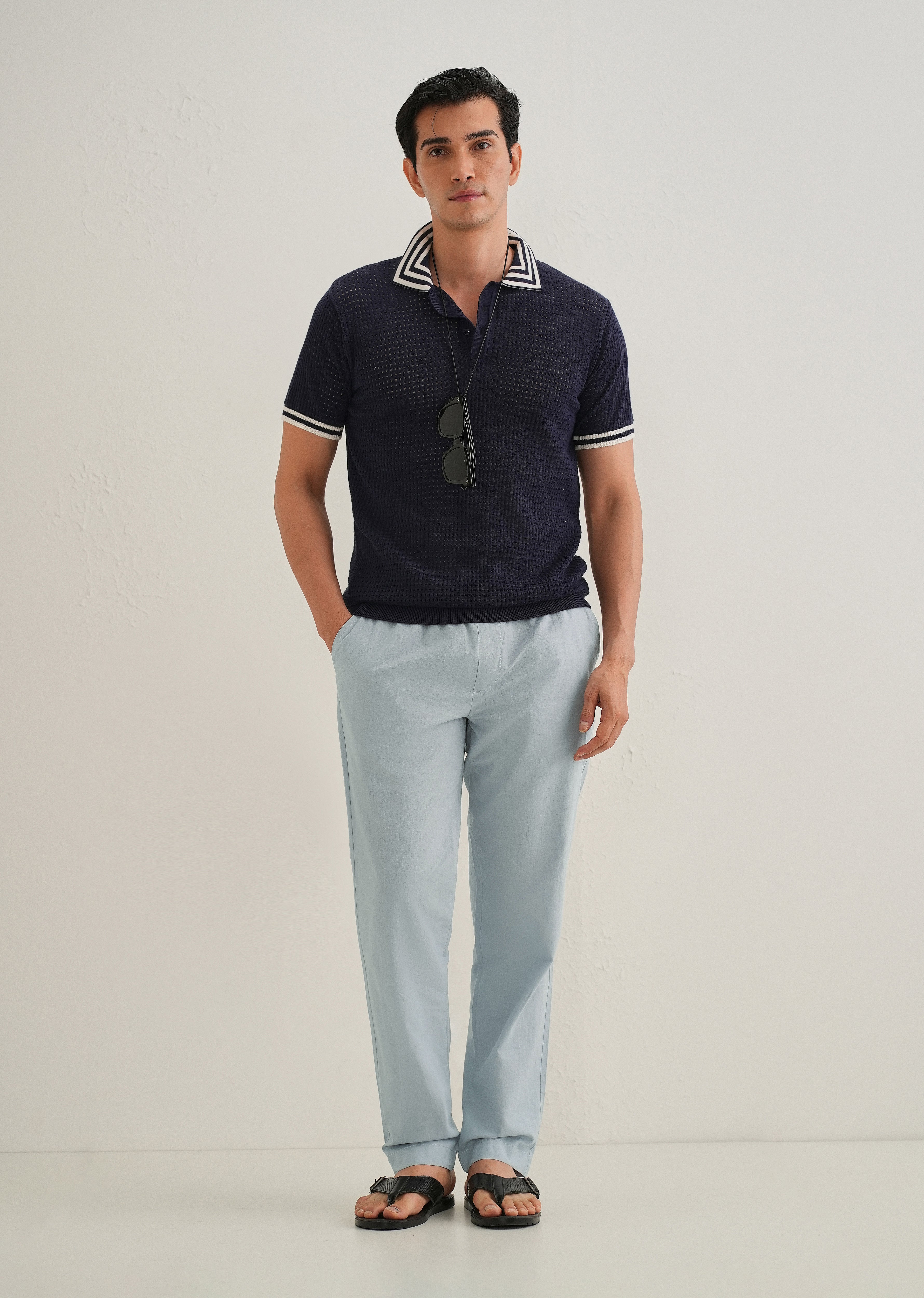 Drawstring Light Blue Linen Pant