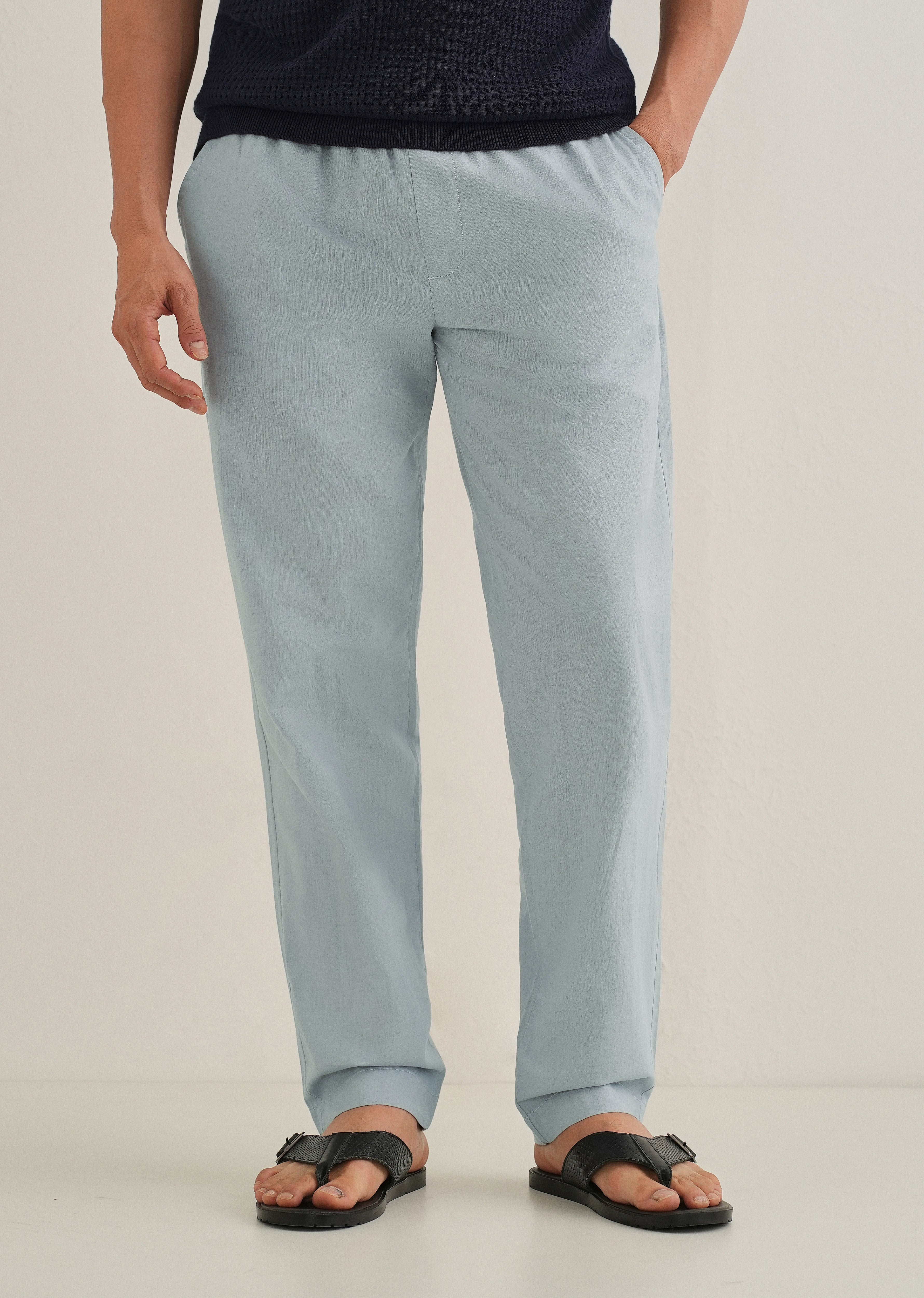 Drawstring Light Blue Linen Pant