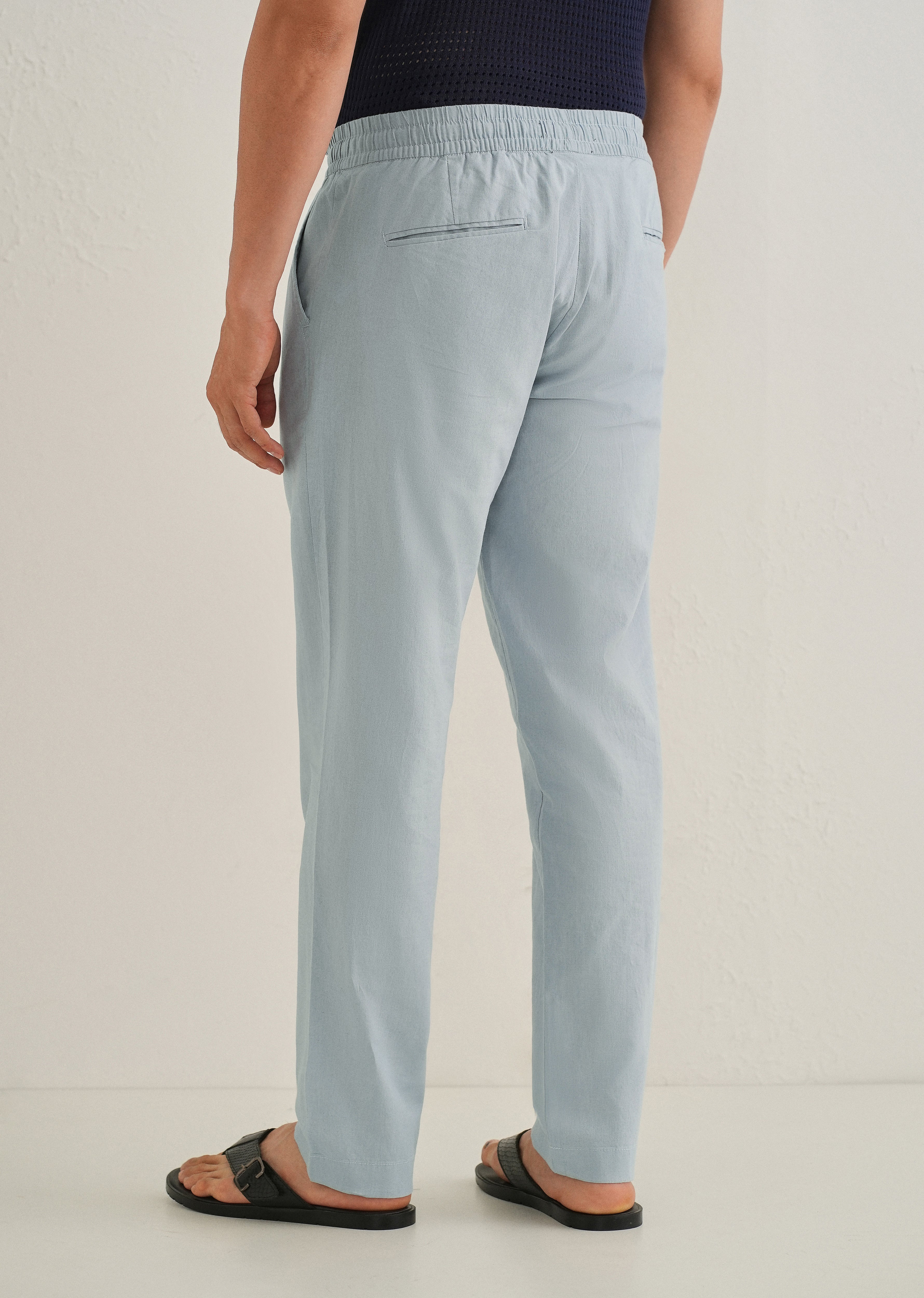 Drawstring Light Blue Linen Pant